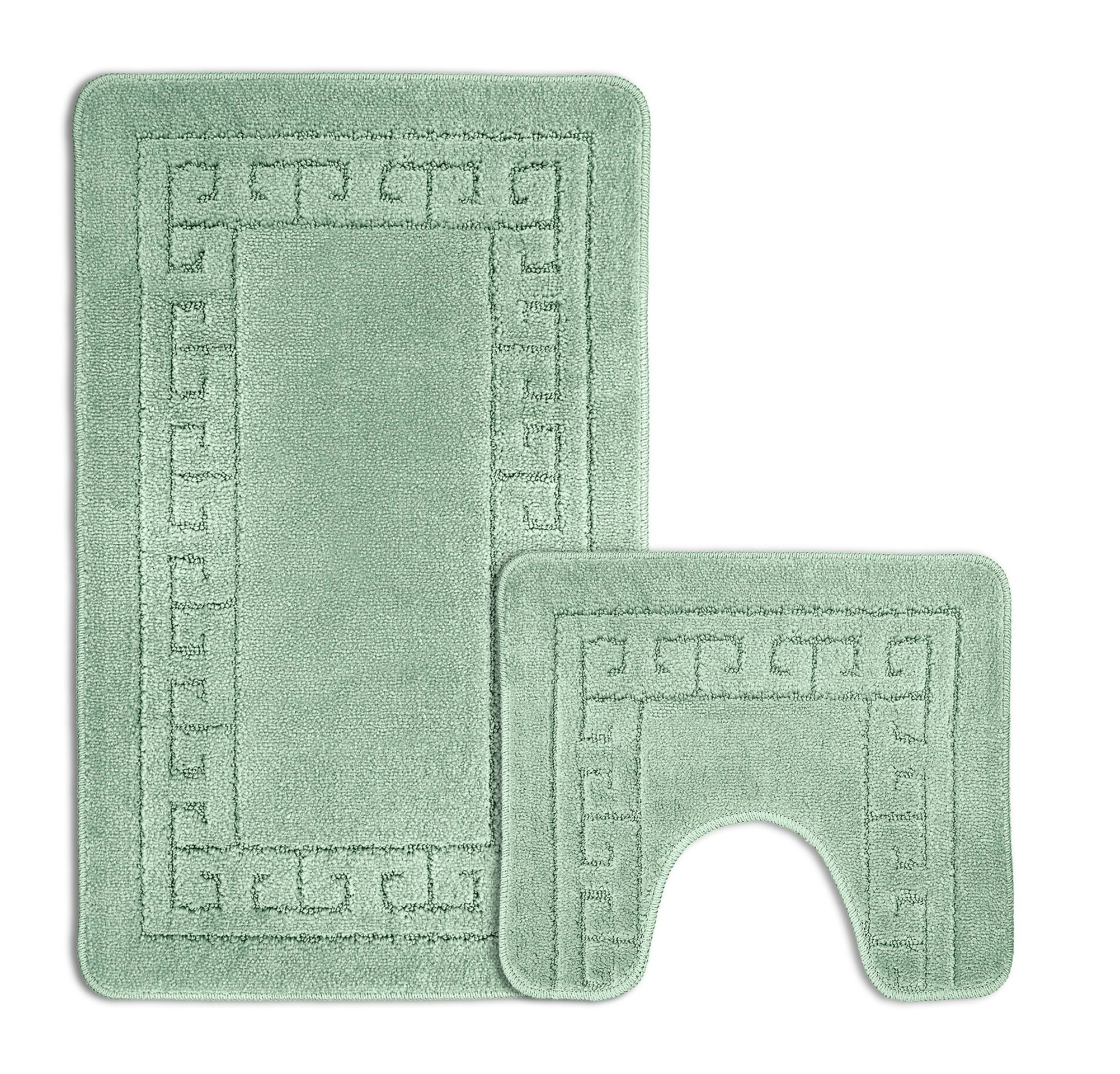 Rackhams Greek Key Bathmat Set - Antislip - Seafoam
