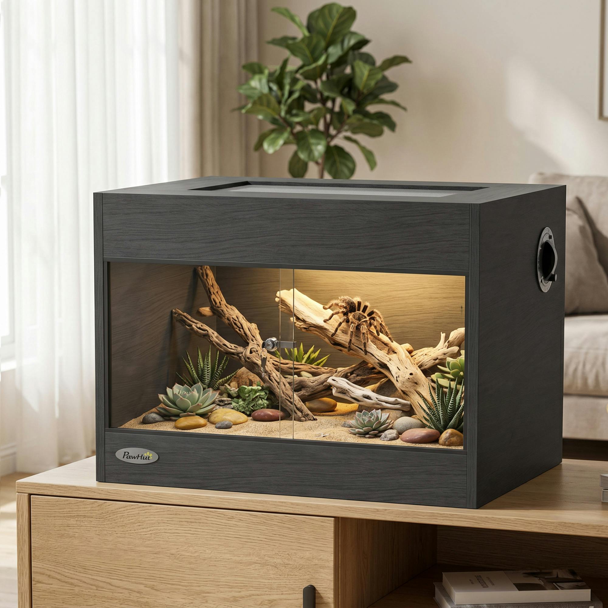 Pawhut Black Reptile Vivarium With Sliding Glass Doors And Top Ventilation,