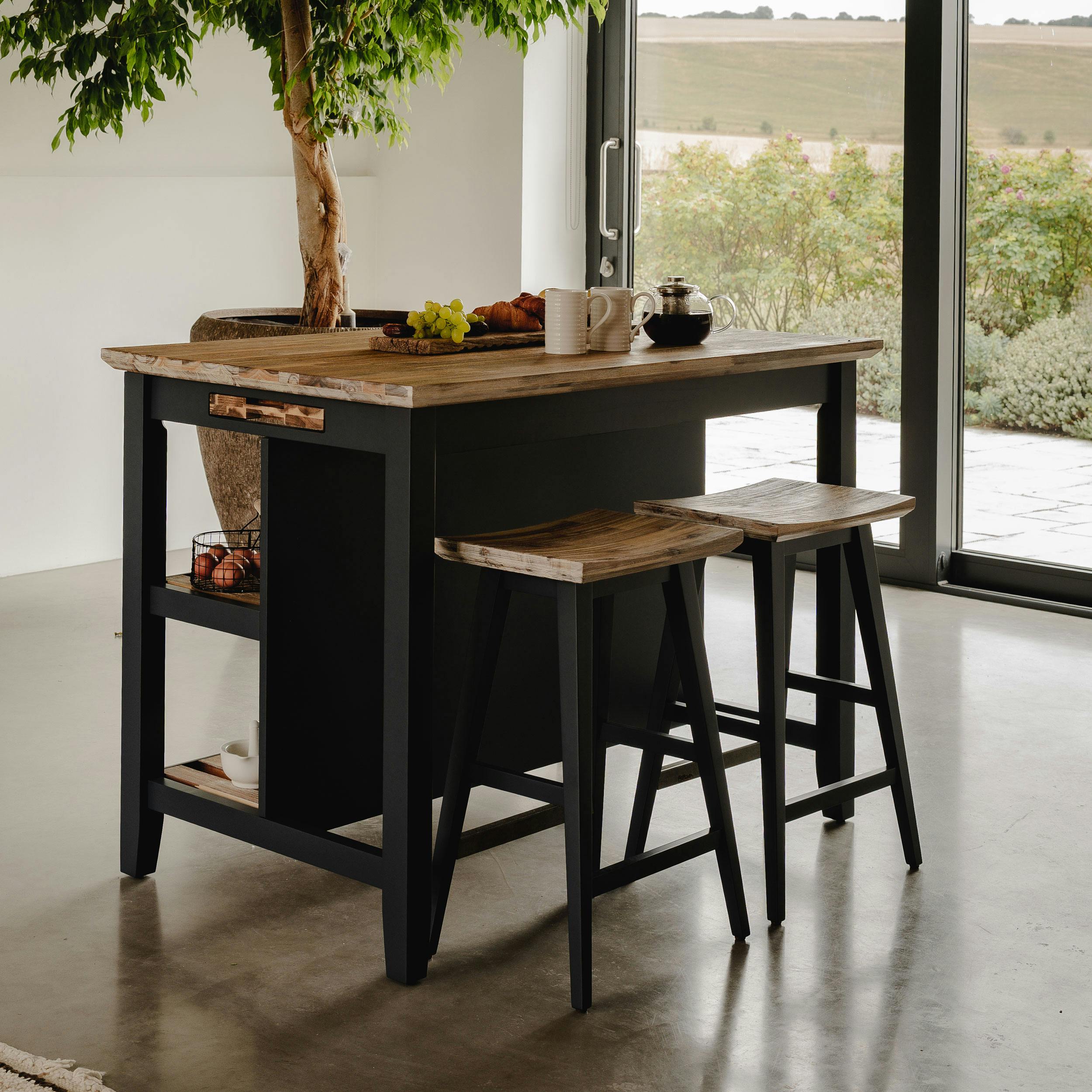 Statement Furniture Blue Florence Breakfast Bar Kitchen Island With Shelves - Navy