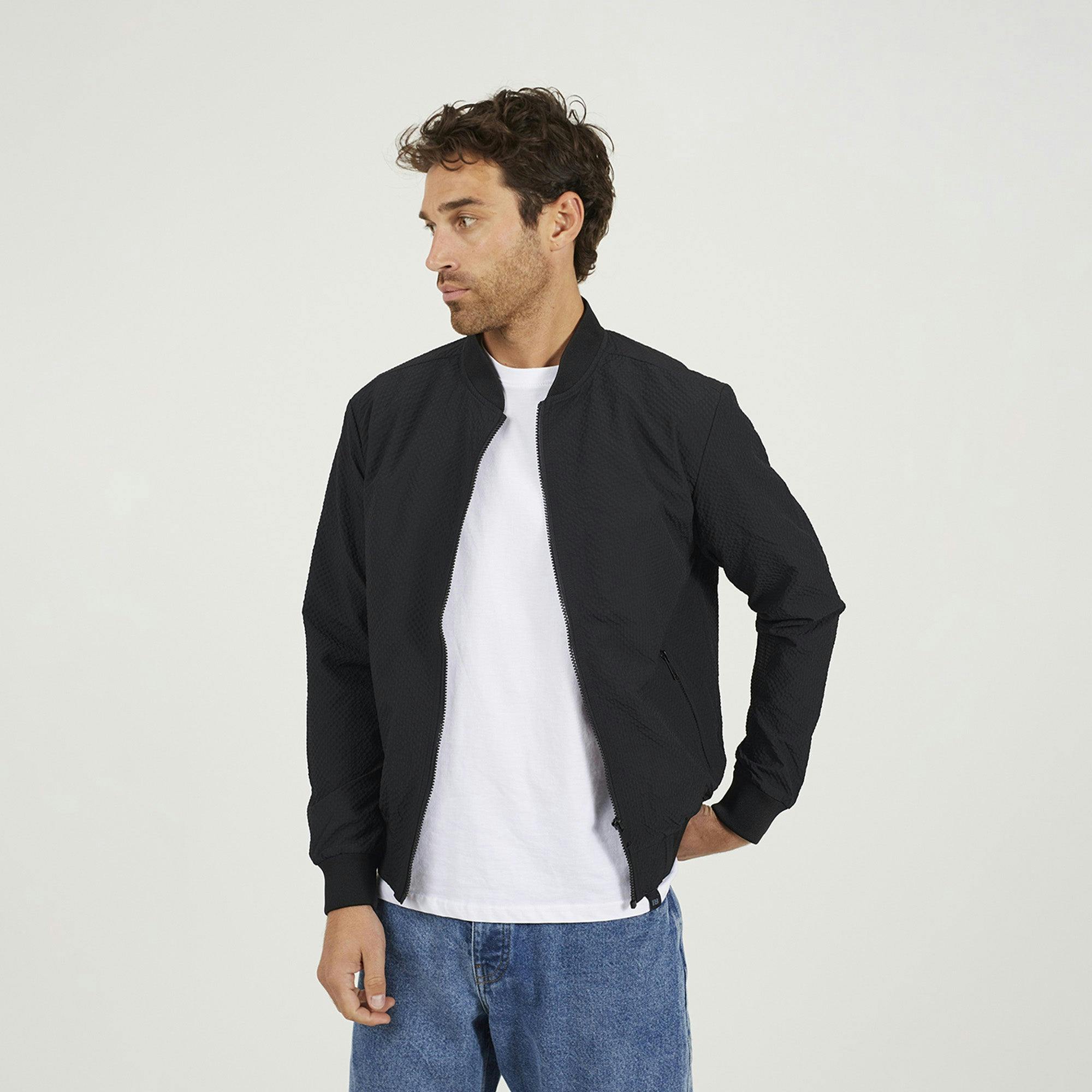 Brave Soul Black Seersucker Bomber Jacket - Xl