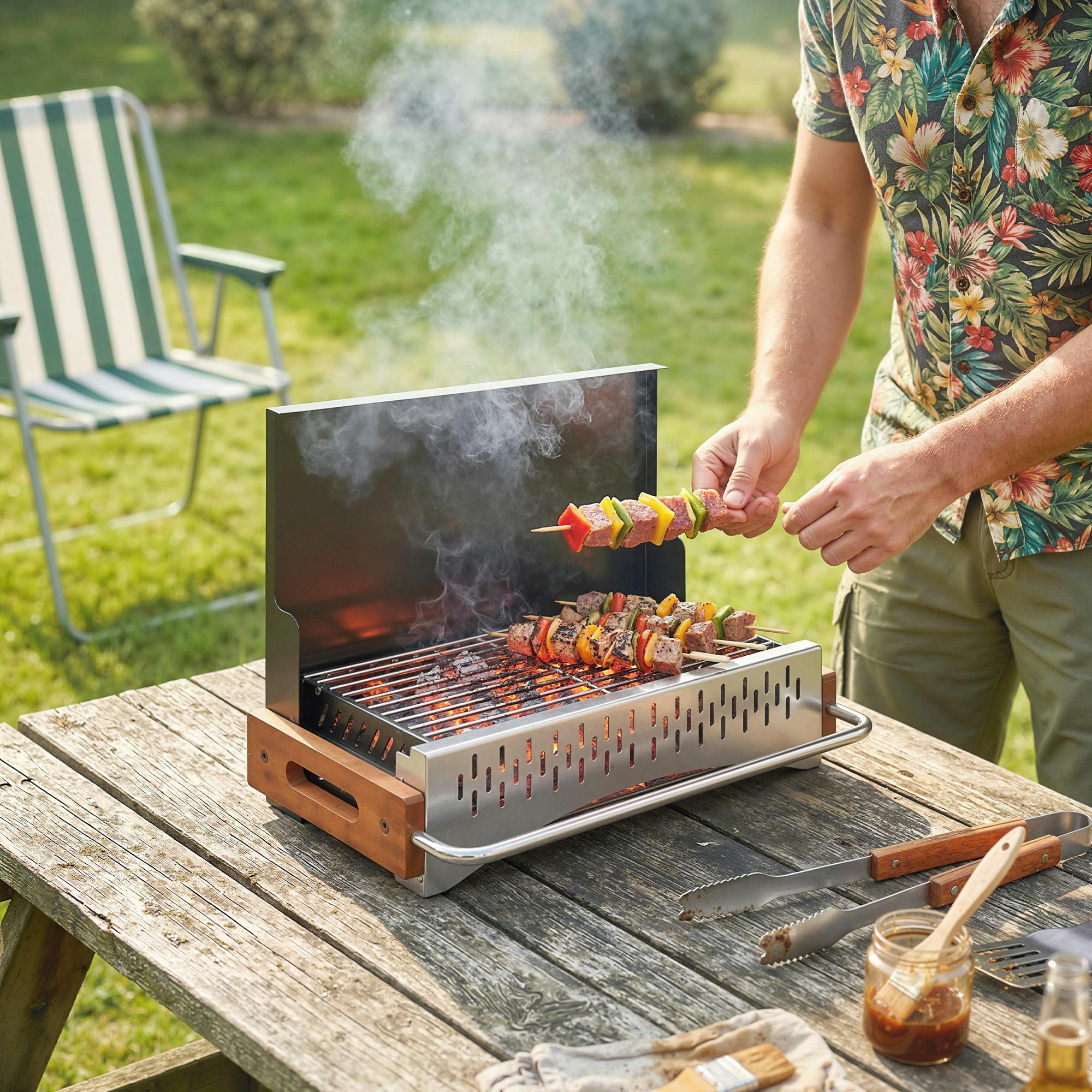 Outsunny Black Charcoal Bbq Grill Folding Barbecue Grill For Camping - Charcoal Grill - 1 - Stainless Steel, Metal