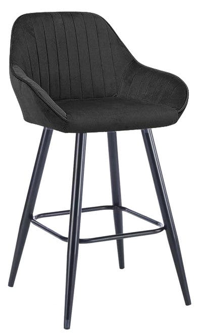 Lamboro Black Velluto Velvet Kitchen Bar Stool, Matt Fixed Height Legs With Footrest, Breakfast & Home Bar Stool