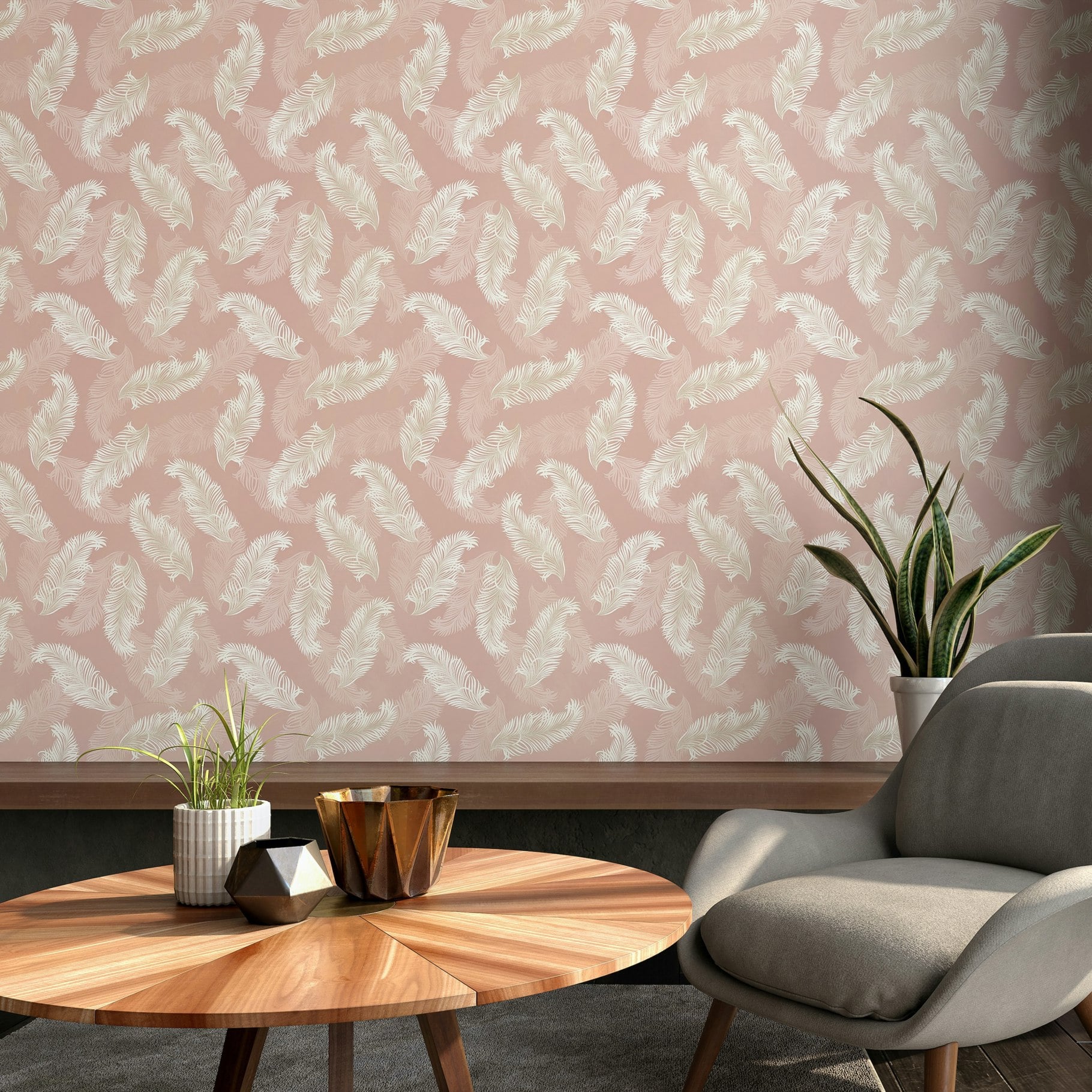 Rackhams Pink Feathers - Blush 10M Wallpaper - Blush
