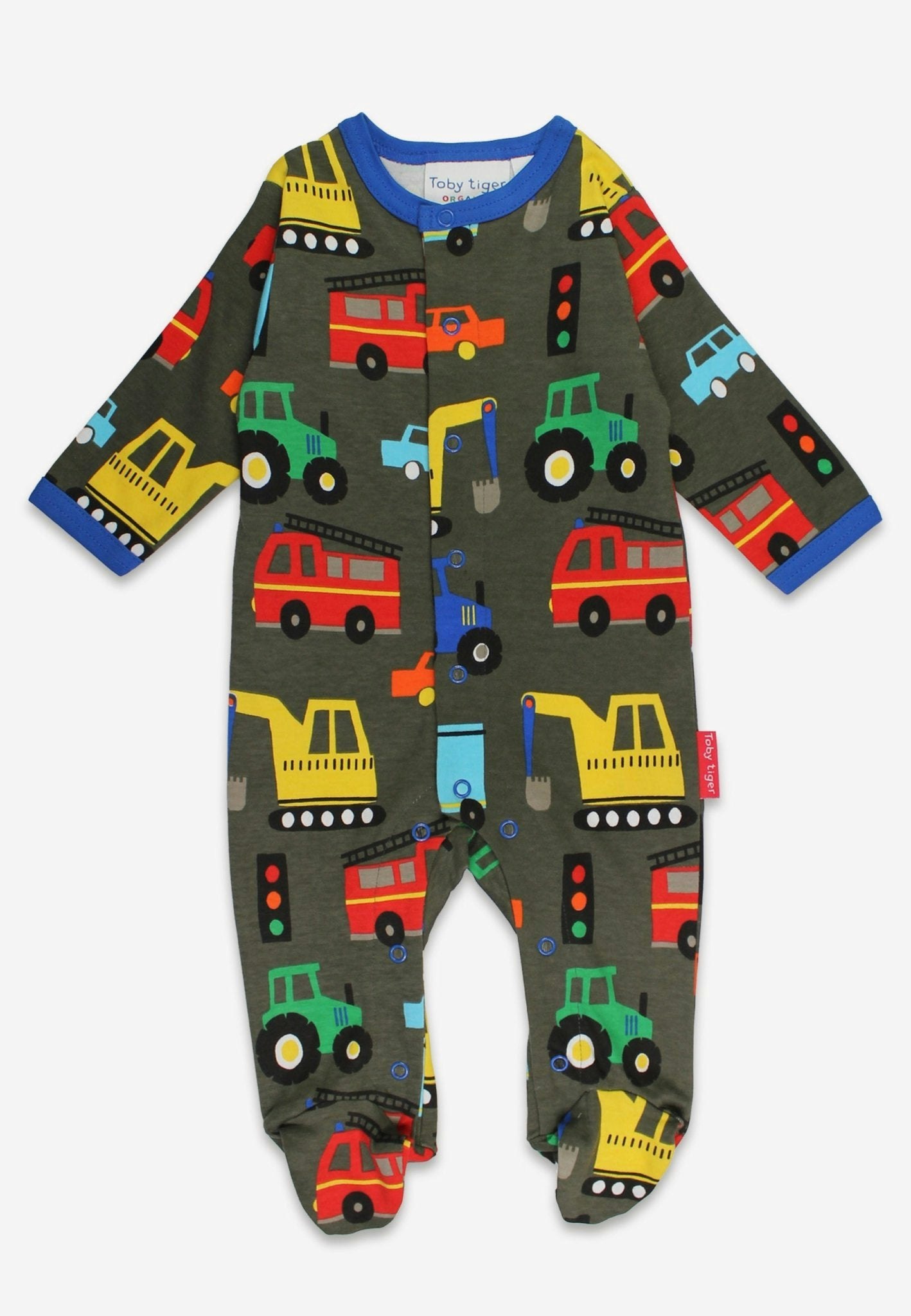 Toby Tiger Dark/Grey Organic Transport Print Sleepsuit - 3-6M / 68Cm