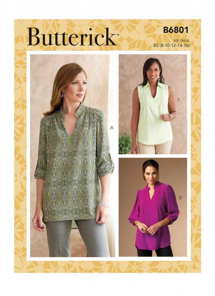 Butterick Women's Sewing Pattern 6801, Tops For B5 (8-10-12-14-16) - Easy - B5 (8-10-12-14-16)