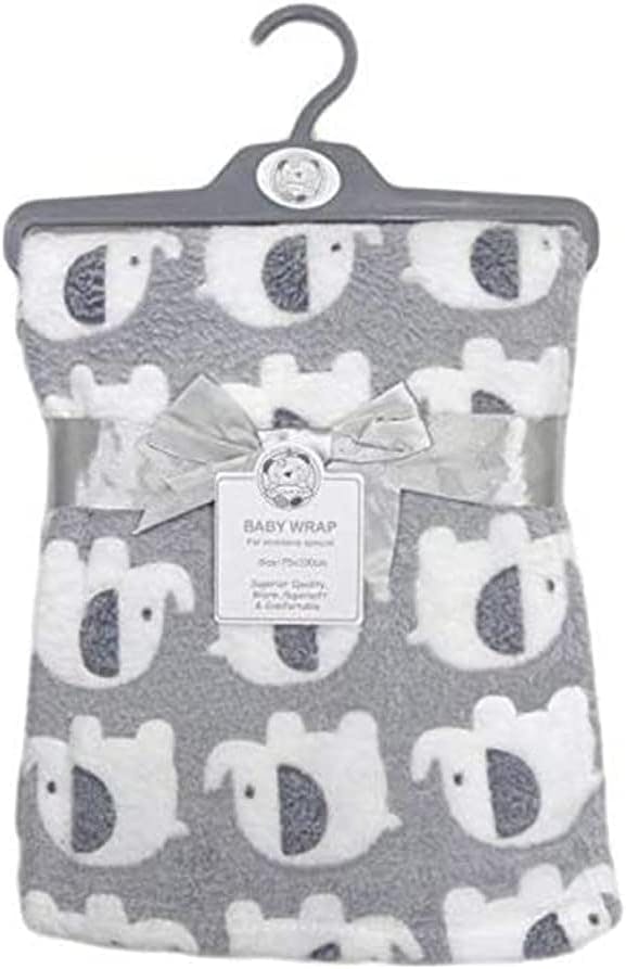 Rackhams Women's Grey Organic Cotton Baby Blanket Layered Wrap - 75X100 Cm Supersoft Elephant Print Gift Set For Newborn Babies Girl/Boy, Infant (Grey)