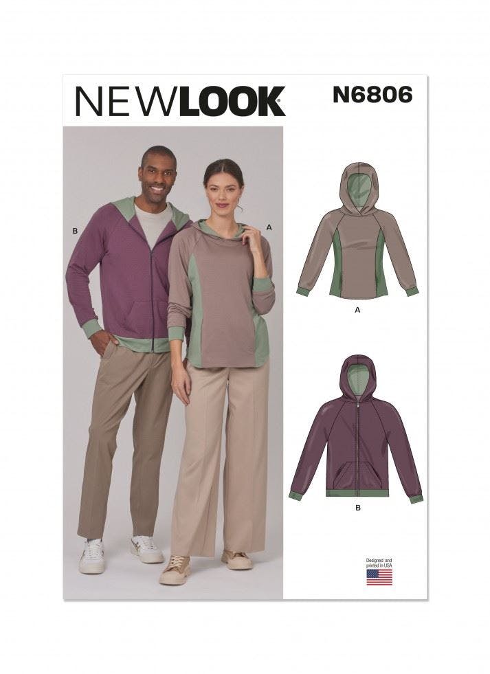 New Look Men's Sewing Pattern 6806, Hoodies, Sweaters, Jackets For Wo, A (S-M-L-Xl-Xxl) - Intermediate - A (S-M-L-Xl-Xxl)