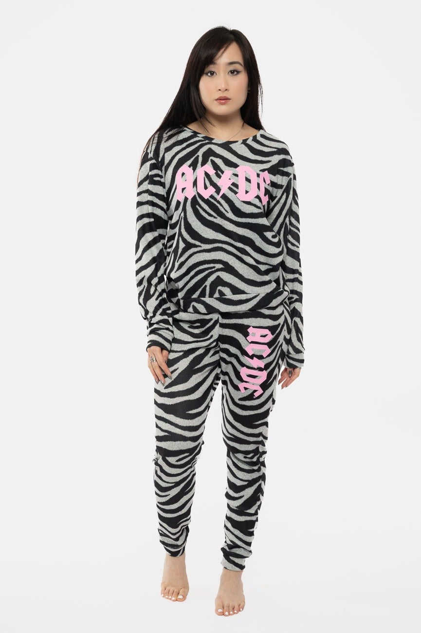 Paradiso Clothing Women's Black/White Ac/Dc High Voltage Band Logo Pyjamas - M