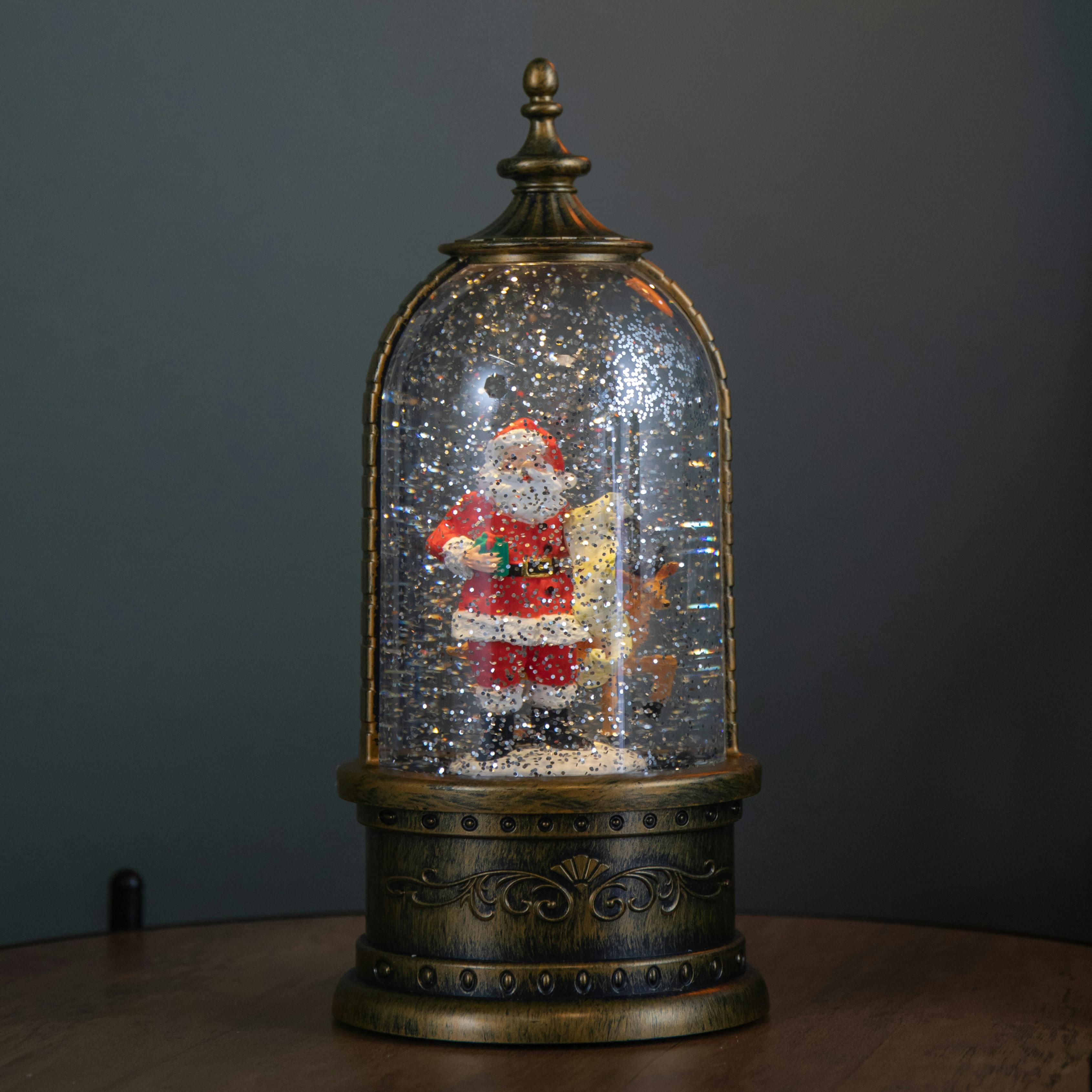 29cm Battery Operated Light up LED Christmas Cloche Water Spinner with Santa & Deer Scene - Image 5