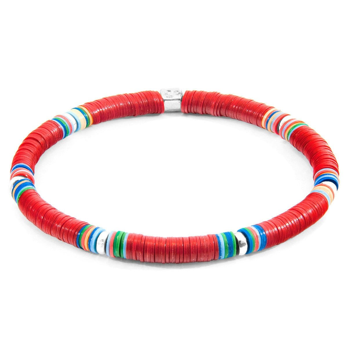 Anchor & Crew Red/Silver Nakuru And Vinyl Disc Bracelet - L - 23Cm