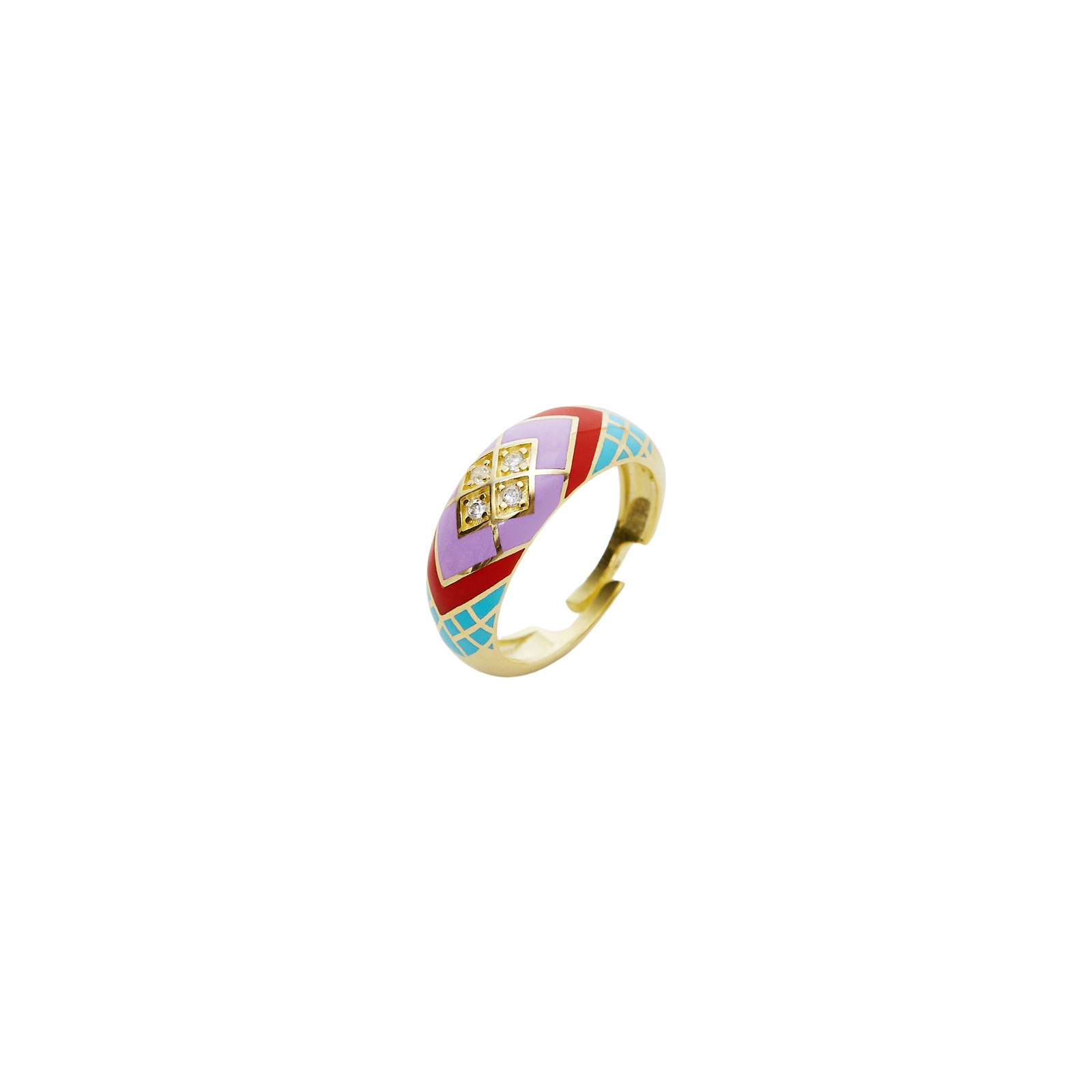 Spero London Purple/Silver Enamel Five Color Sterling Dome Ring