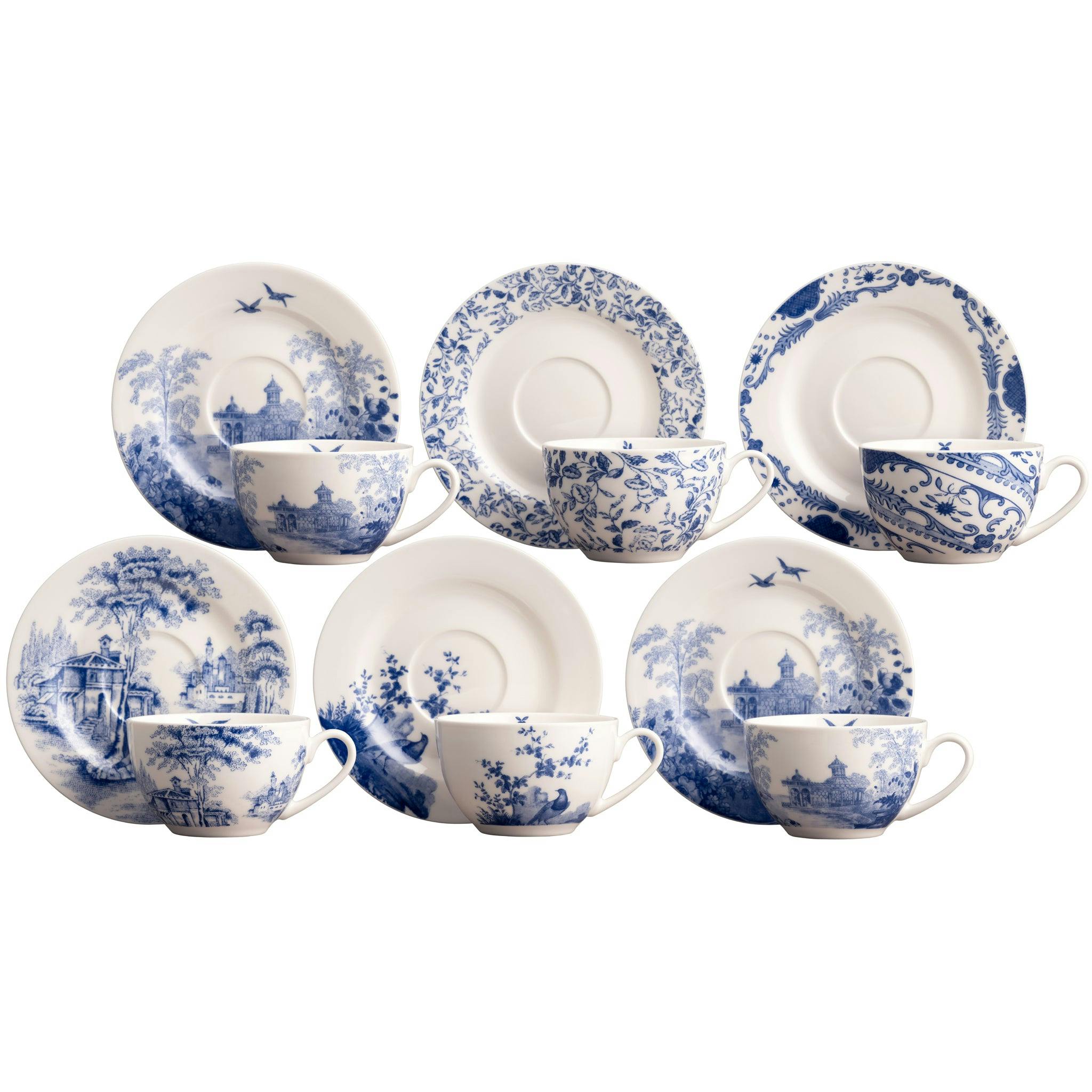 Rackhams Blue Aynsley Archive Teacups & Saucers Set Of 6