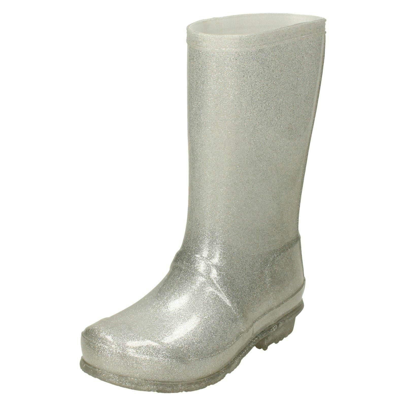 Spot On Girls Silver Glitter Wellingtons X1253#C - Uk 11 Child