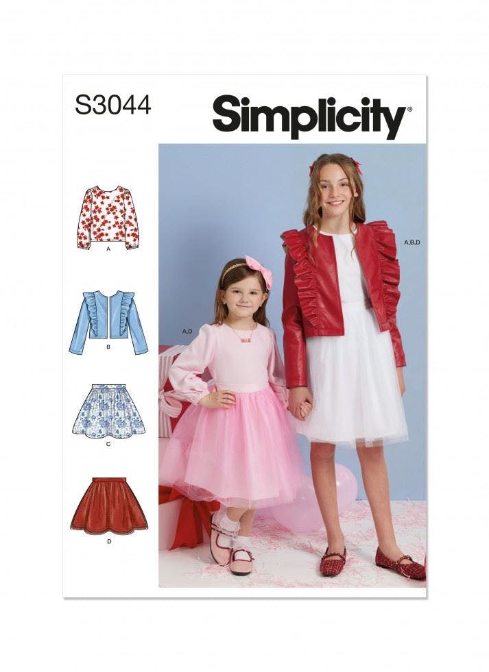 Simplicity Sewing Pattern 3044, Skirts, Jackets, Tops For Kids, Hh (3-4-5-6) - Intermediate - K5 (7-8-10-12-14)