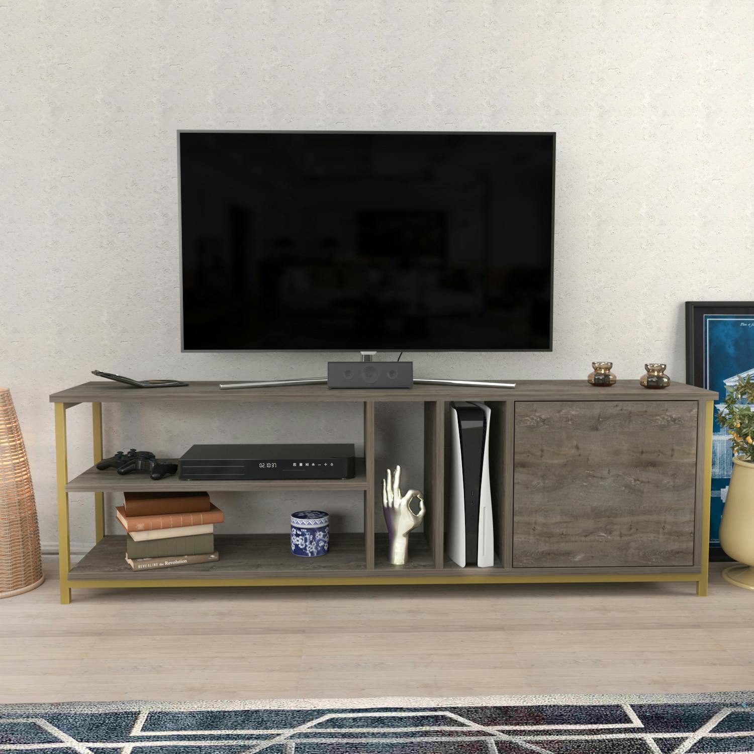 Decorotika Gold Oneida Modern Tv Stand Tv Cabinet For Tv's Up To 72" - Wenge