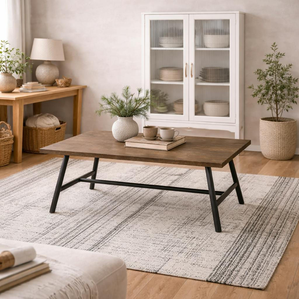 Rackhams Grain/Black Northmere Coffee Wood Effect And Metal Dining Table