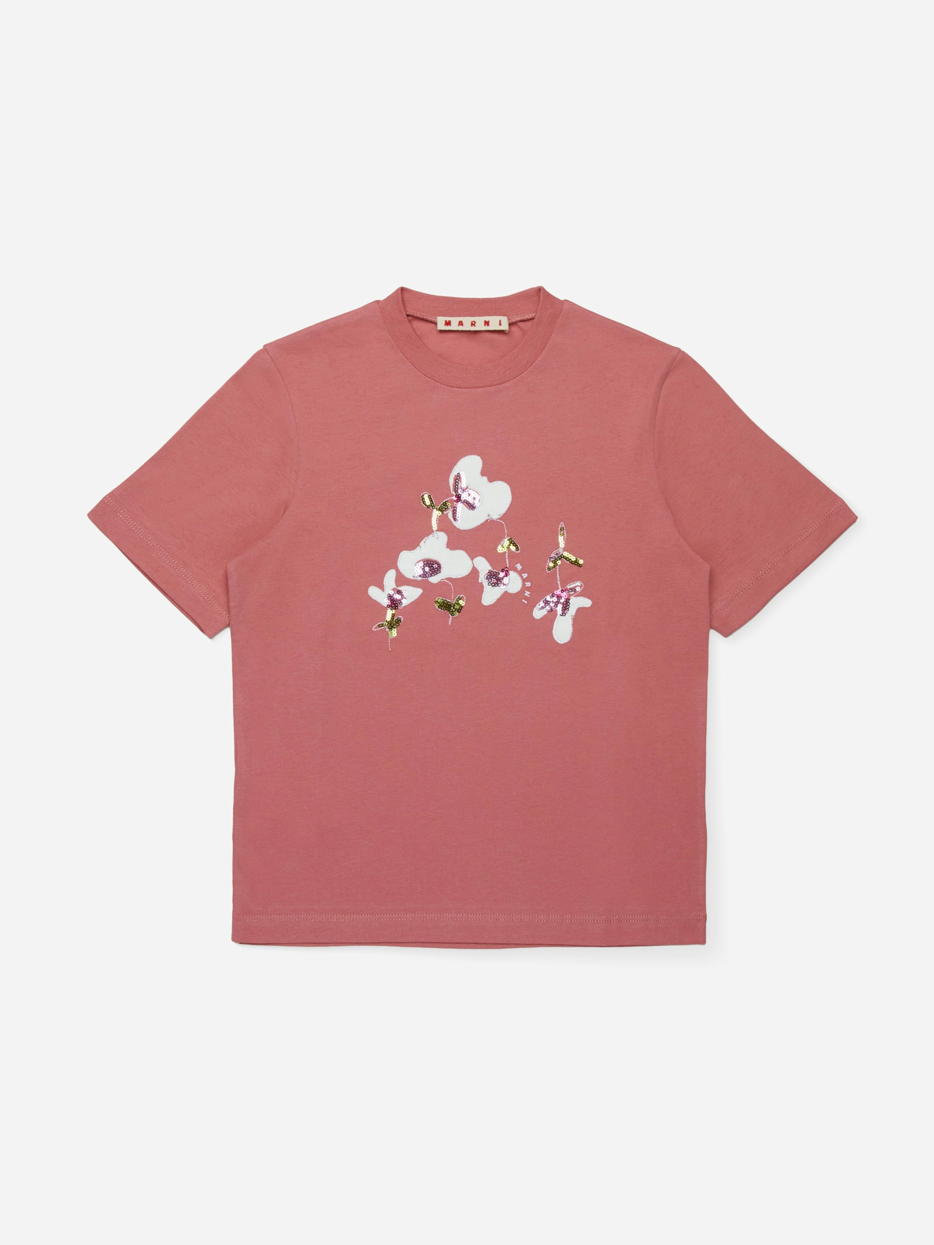 Marni Kids Girls Pink Marni Sequin Flower T-Shirt In - 12 Yrs