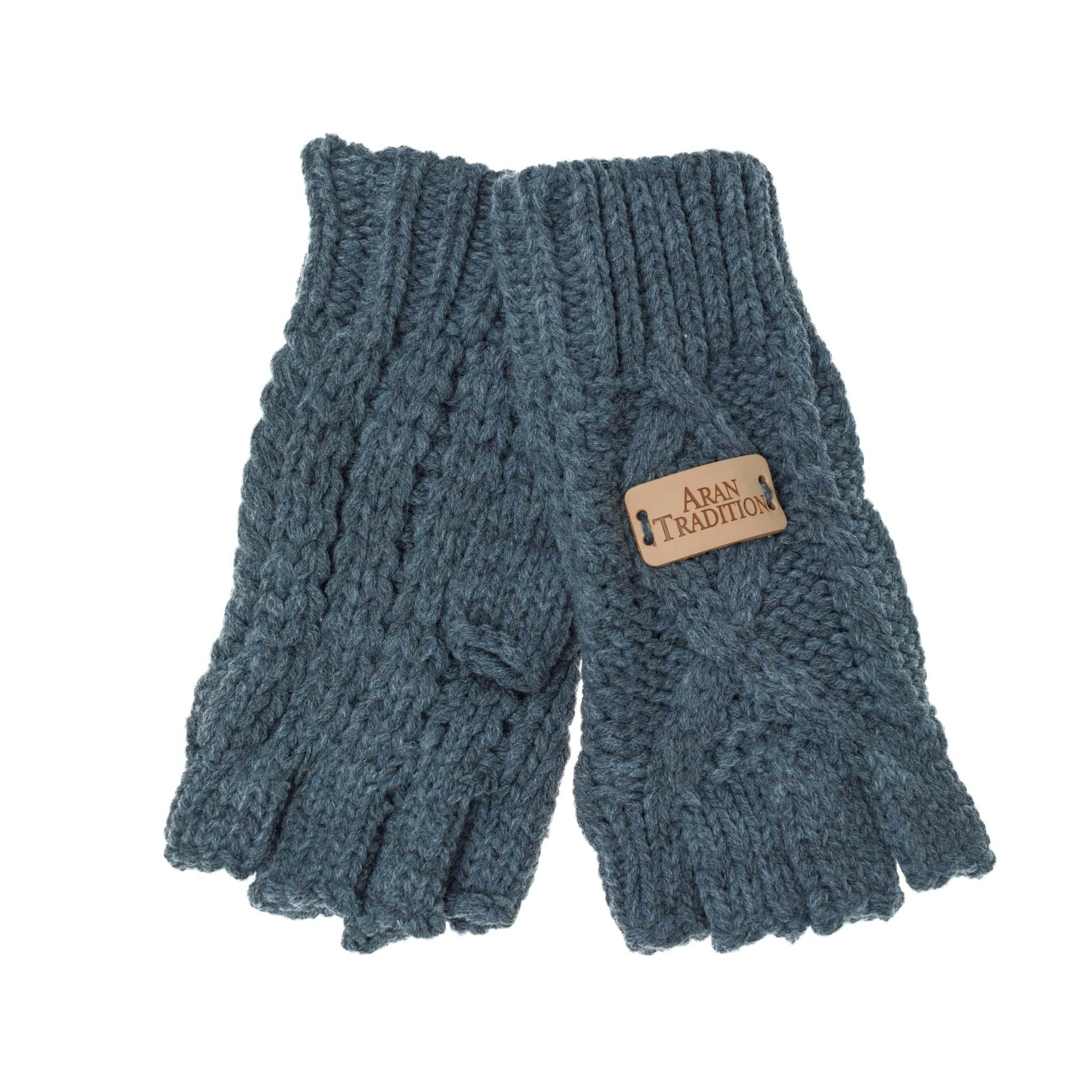 Aran Traditions Grey Aran Classic Cable Fingerless Gloves - Steel
