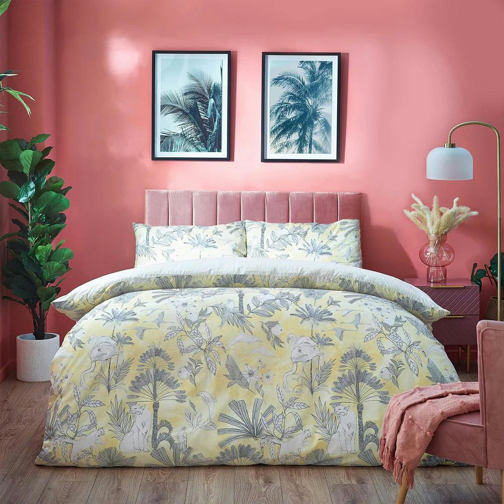 Furn Yellow Colony Palm Duvet Cover Set - Single - 50% Cotton/50% Polyester