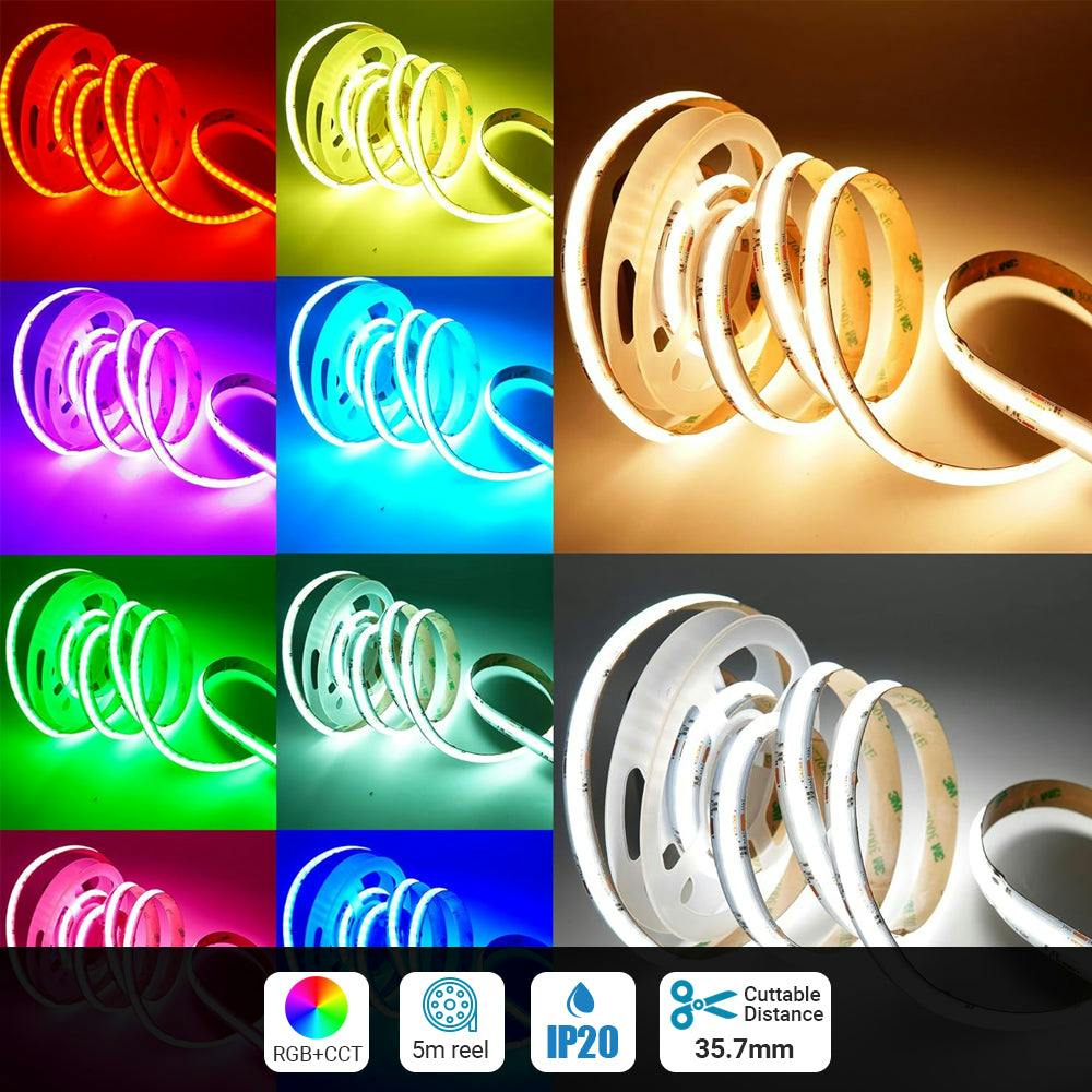 Rackhams Light/White 5M Cob Led Strip | Rgb + Cct Tunable | 24V High Density (840 Leds/M) | Dotless Illumination
