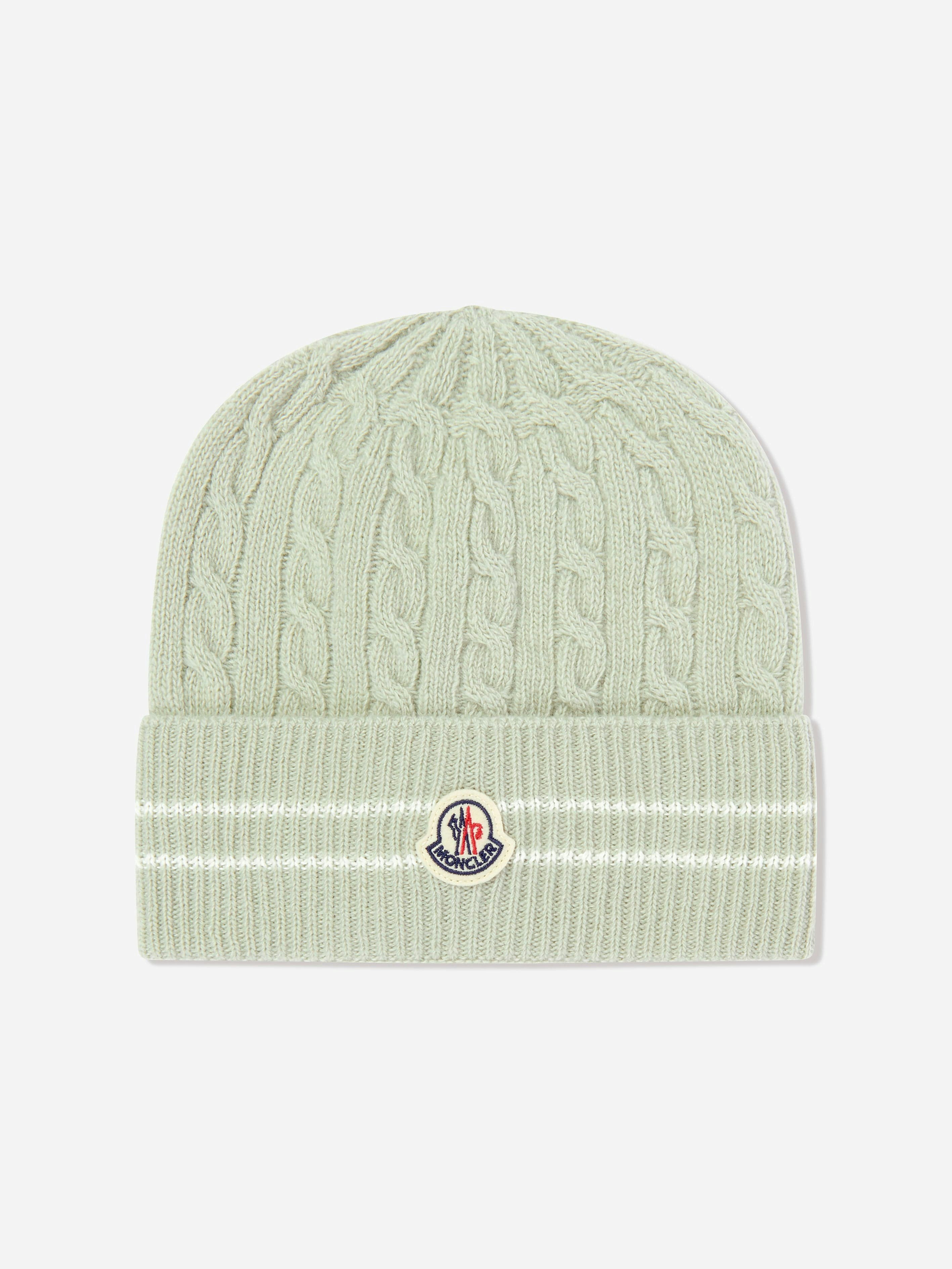 Moncler Enfant Girls Green Knitted Beanie Hat In - S 4 - 6 Yrs