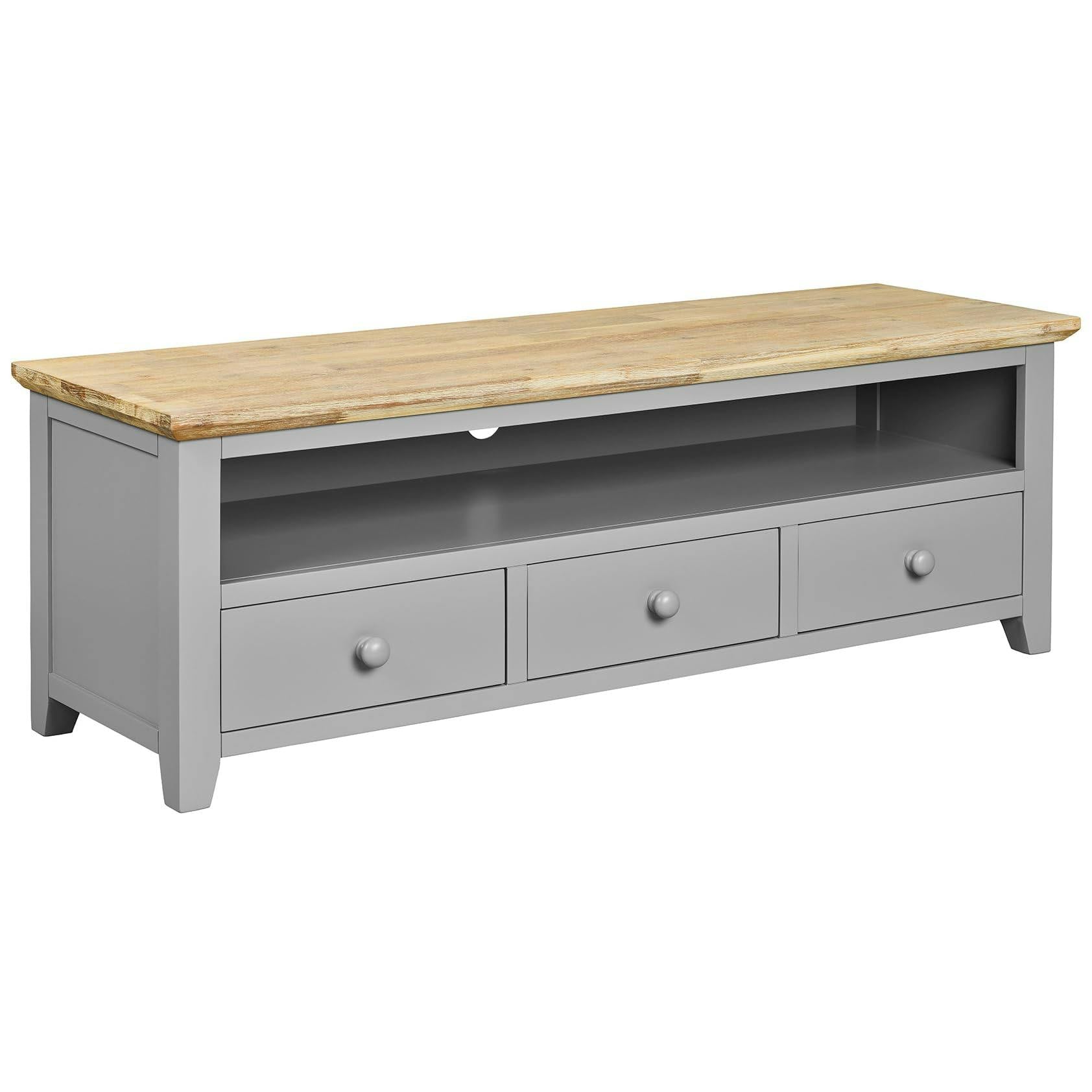Rackhams Grey Florence Large Wooden Tv Stand With 3 Drawers And Shelf - Dove