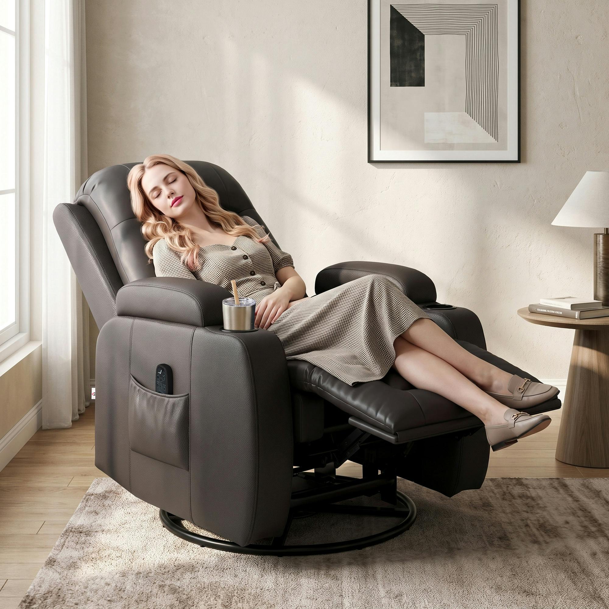 Homcom Dark/Brown Massage Recliner Chair With 8 Vibration & Heat,