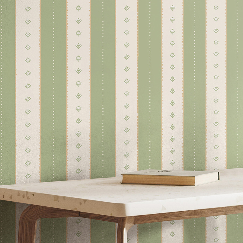 Photos - Wallpaper Rackhams Decorative Stripe - Soft Sage 10m
