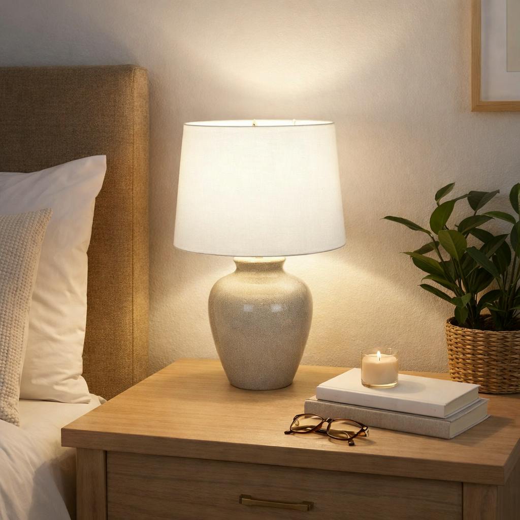 Rackhams Grey/Cream Bethany Dove Crackle Ceramic Table Lamp With Shade