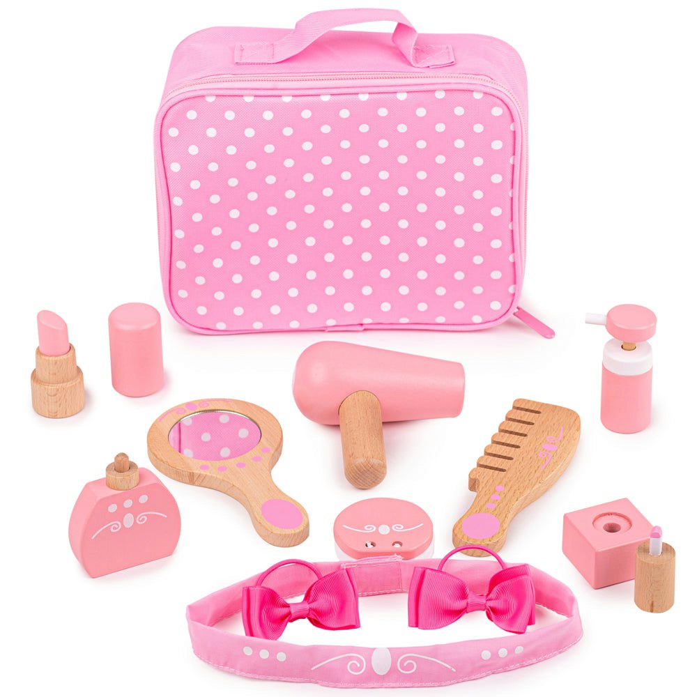 Bigjigs Toys Cream Wooden Vanity Kit For Kids - Pretend Play Beauty Cosmetic Makeup Set