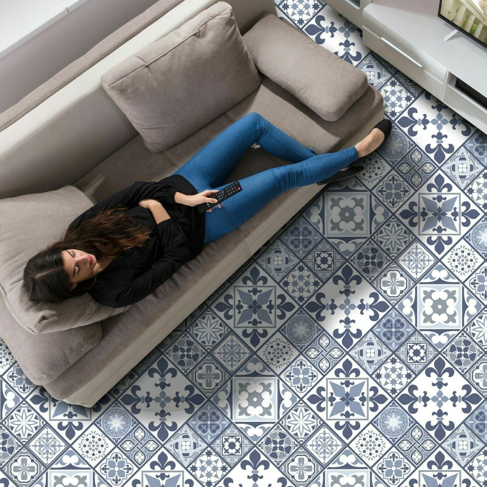Rackhams Blue Wfs6012 - Lisbon Tiles Melange Floor Sticker 120Cm X 60 Cm