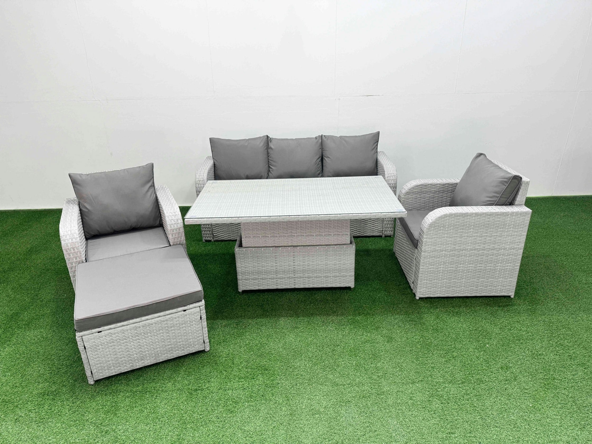 Photos - Garden Furniture Fimous Rackhams PE Rattan Set Reclining Chair Sofa Lounge Sofa Set Adjustable Lifting Dining or Coffee Table Big F