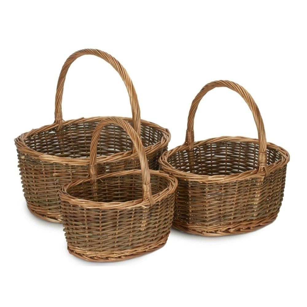 Red Hamper Red/Brown Hamper Oval Unpeeled Willow Shopping Basket - Wicker - 3 Medium