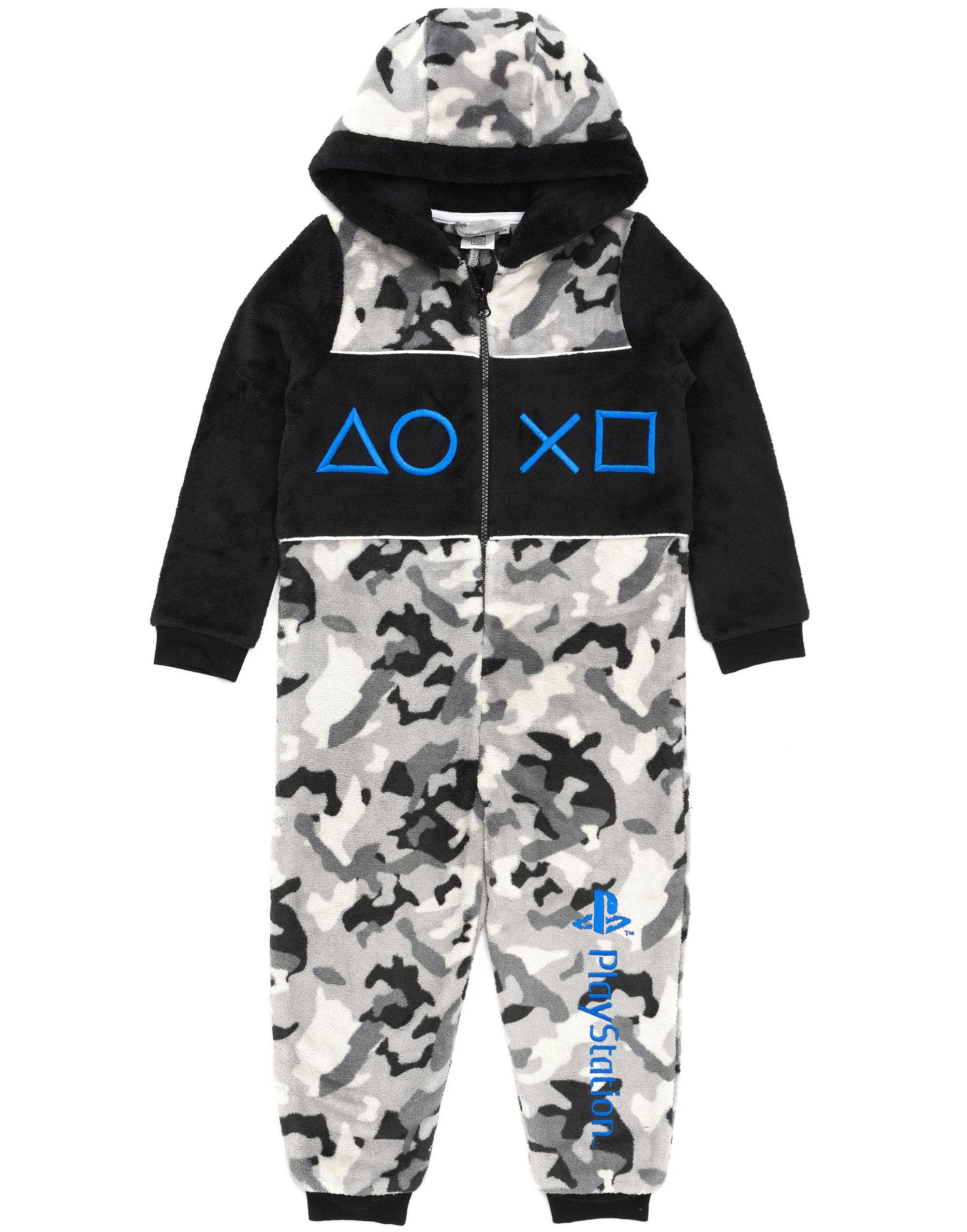 Vanilla Underground Boys Grey Playstation Camo Print Controller Symbols Onesie - 11-12 Years
