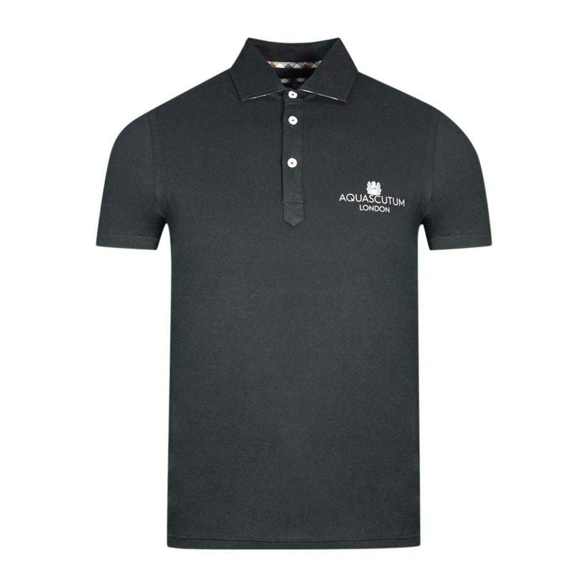 Aquascutum Unisex Black Adult London Bold Logo Polo Shirt - L
