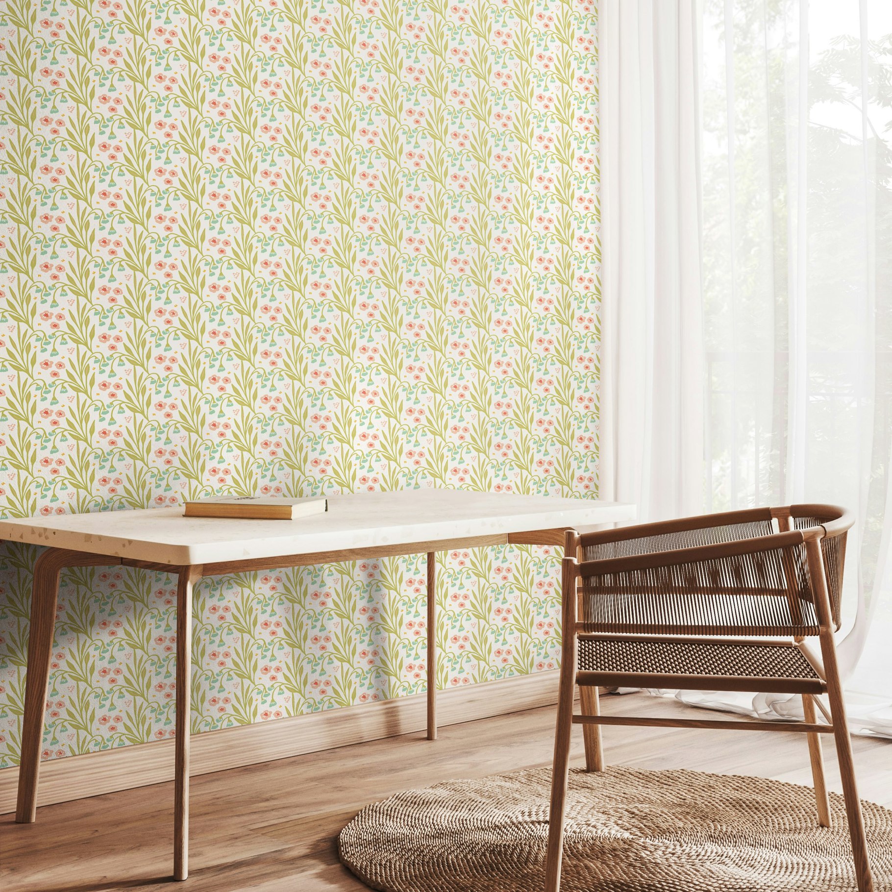 Rackhams Peach Meadow Stripe - & Duck Egg 10M Wallpaper