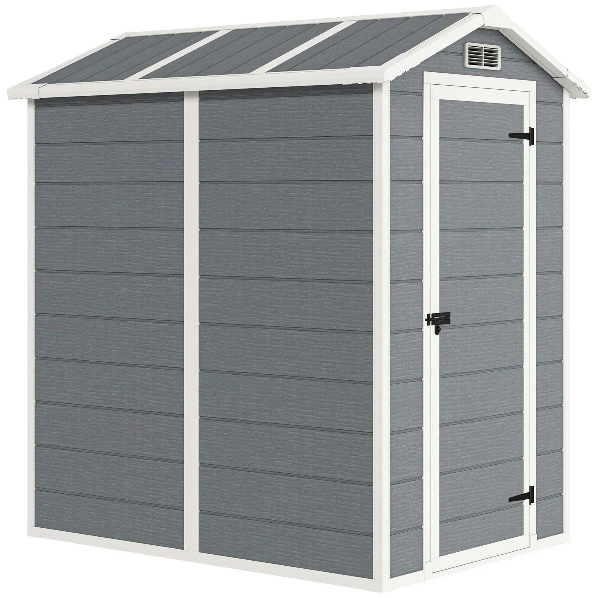 Outsunny Unisex Grey 4 X 6Ft Plastic Garden Shed With Floor, Window And Lockable Door In - Image 4