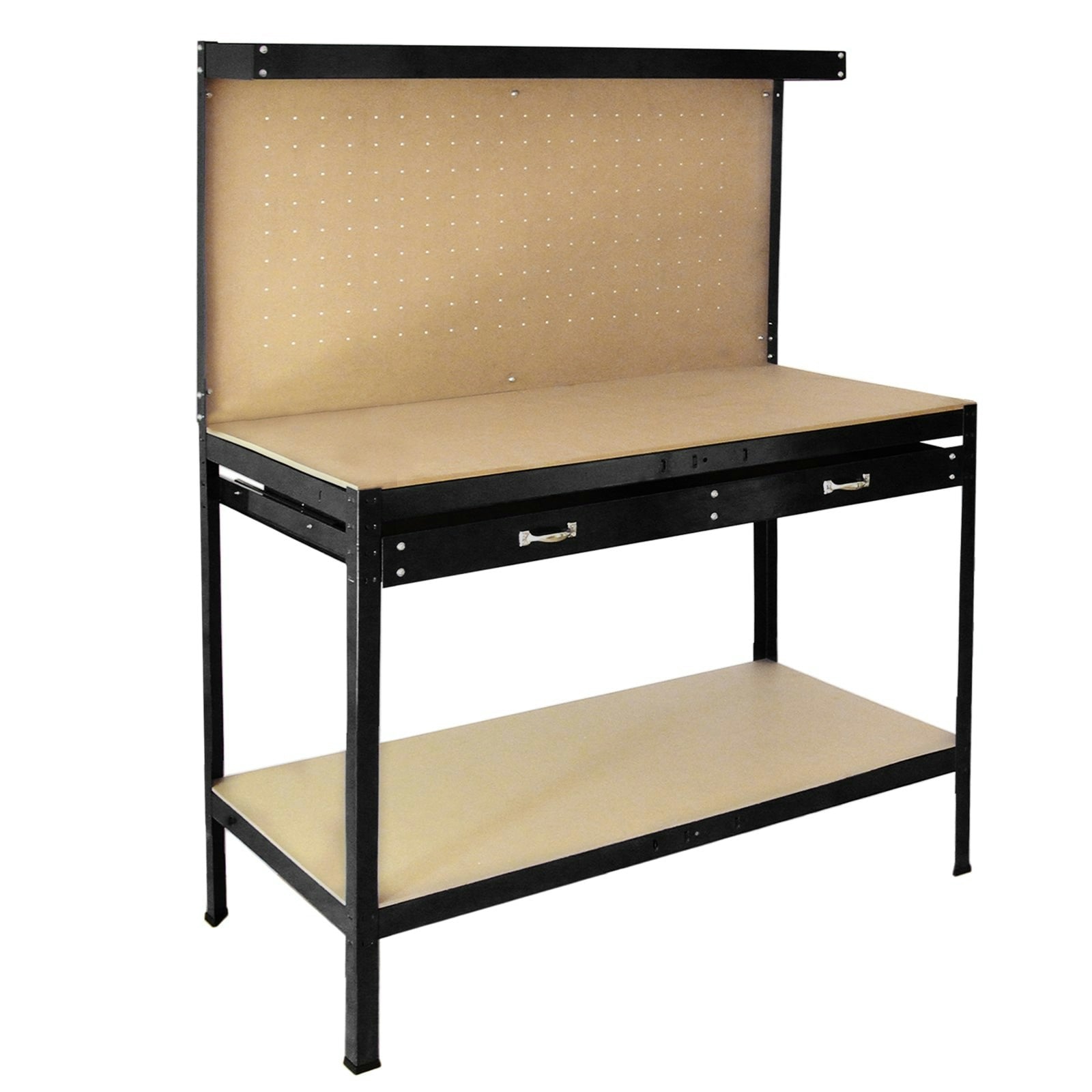 Rackhams Black Workbench With Pegboard And Drawer