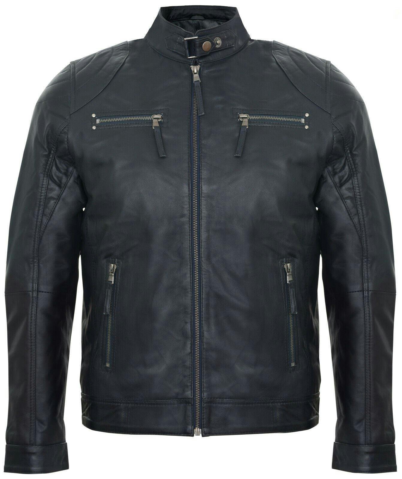 Infinity Leather Men's Moto Leather Biker Jacket-Taiwan - Navy - Uk 3XL | Eu 56 | Us 46