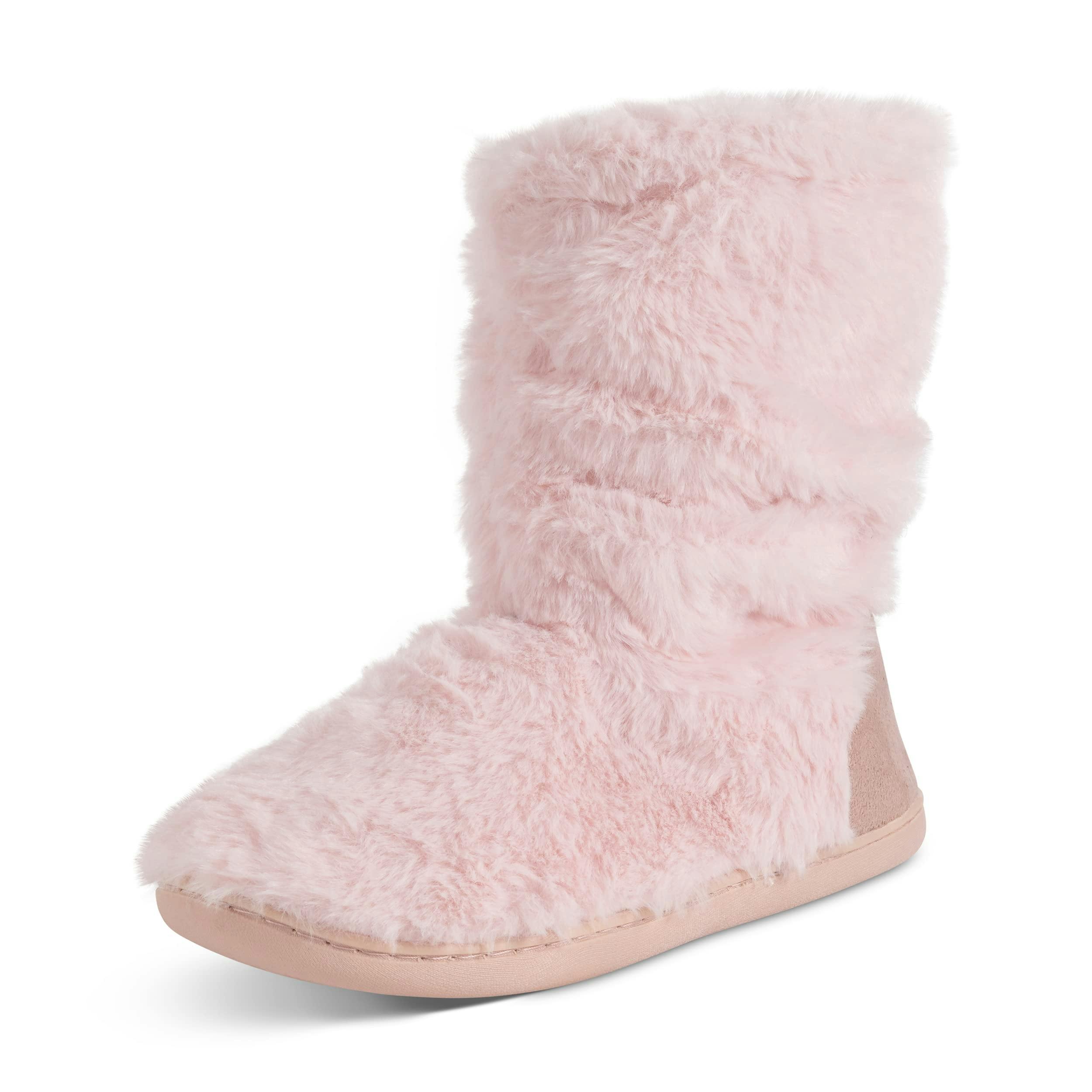 Viva Women's Pink Polar Fluffy Slipper Boots Memory Foam Anti-Slip Rubber Sole - 6 - Fur