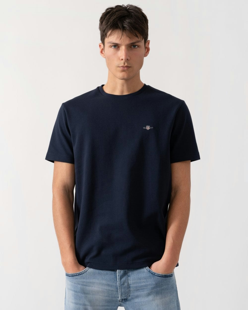 Gant Men's Blue Texture Short Sleeve T-Shirt - 433 Evening - Xl