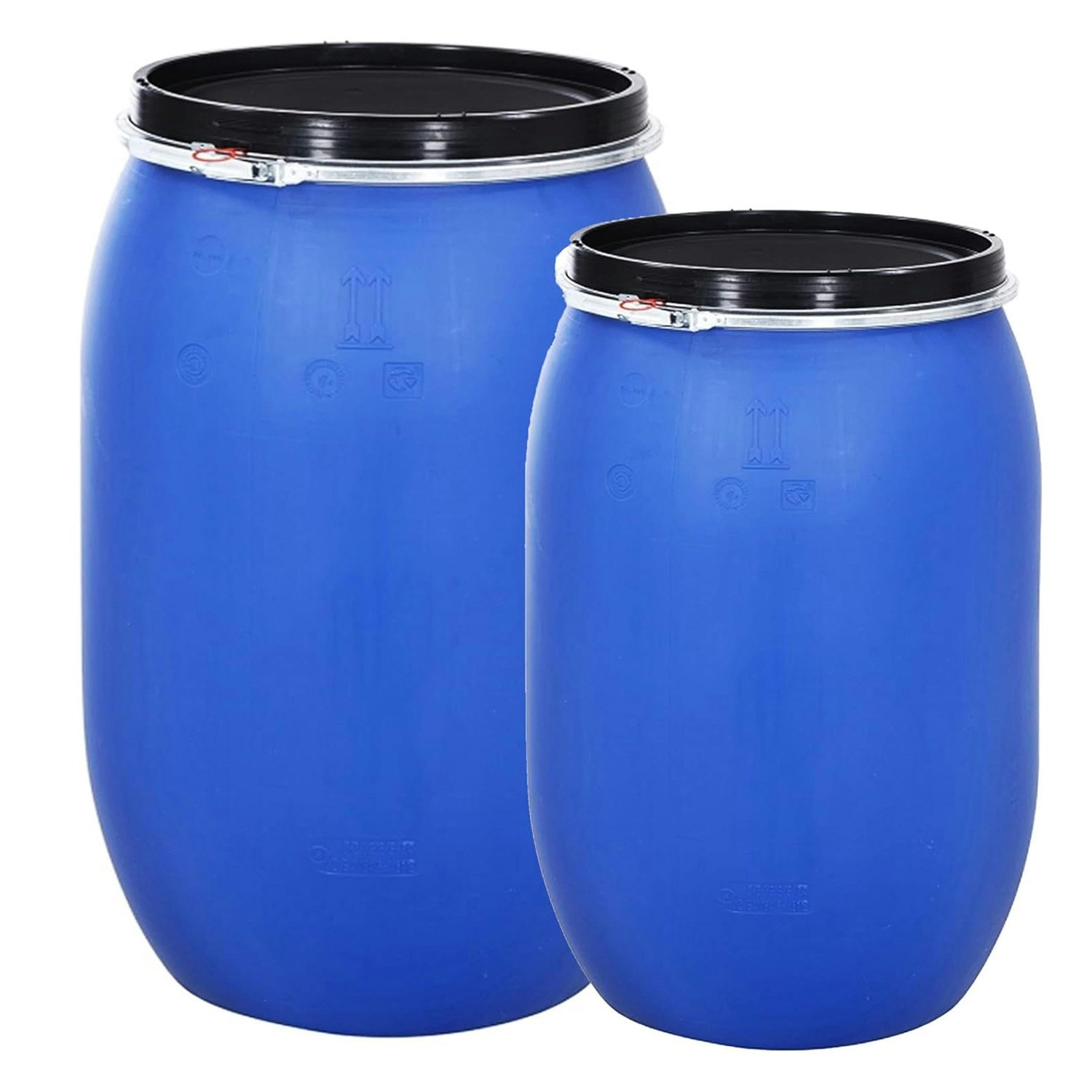 Rackhams Blue Plastic Open Top Storage Barrel Drum Keg With Lid & Latch Ring - 150 Litre