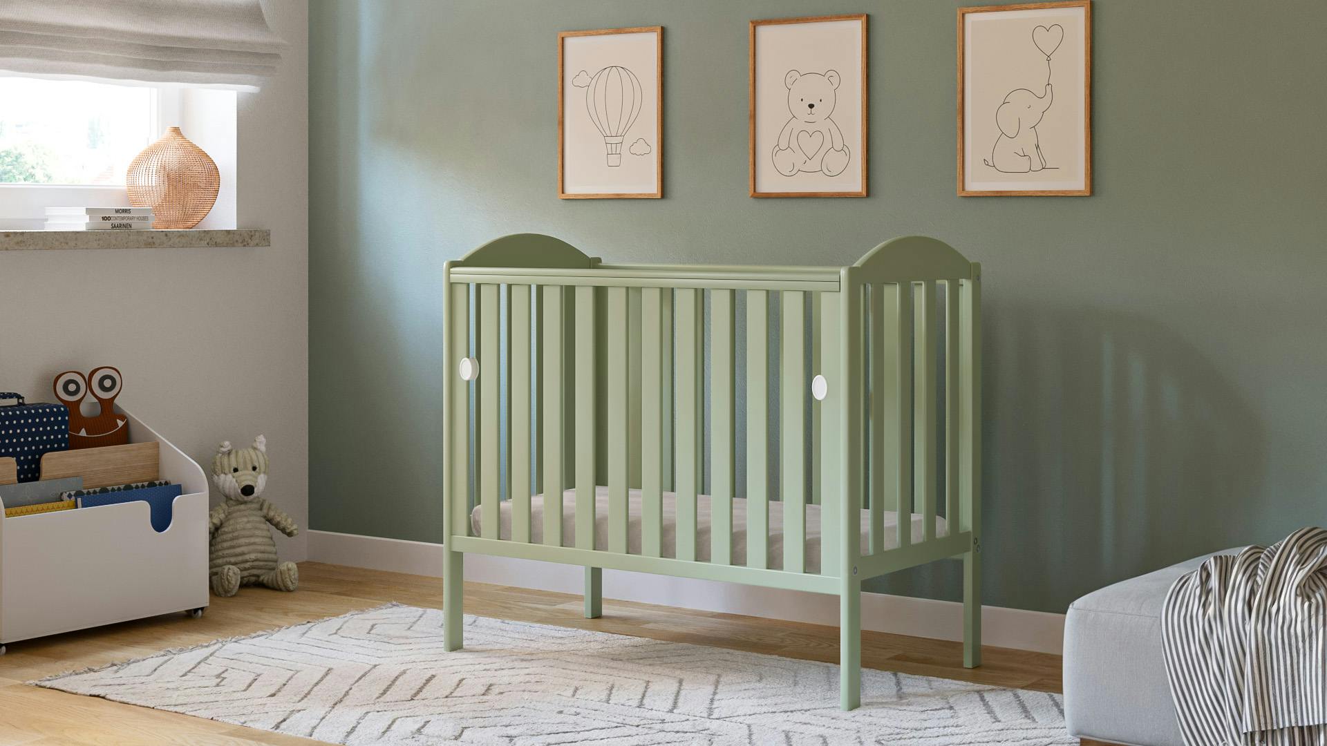 Viculii Waffi Space Saver Baby Cot Pistachio With Bamboo Mattress - Pistachio