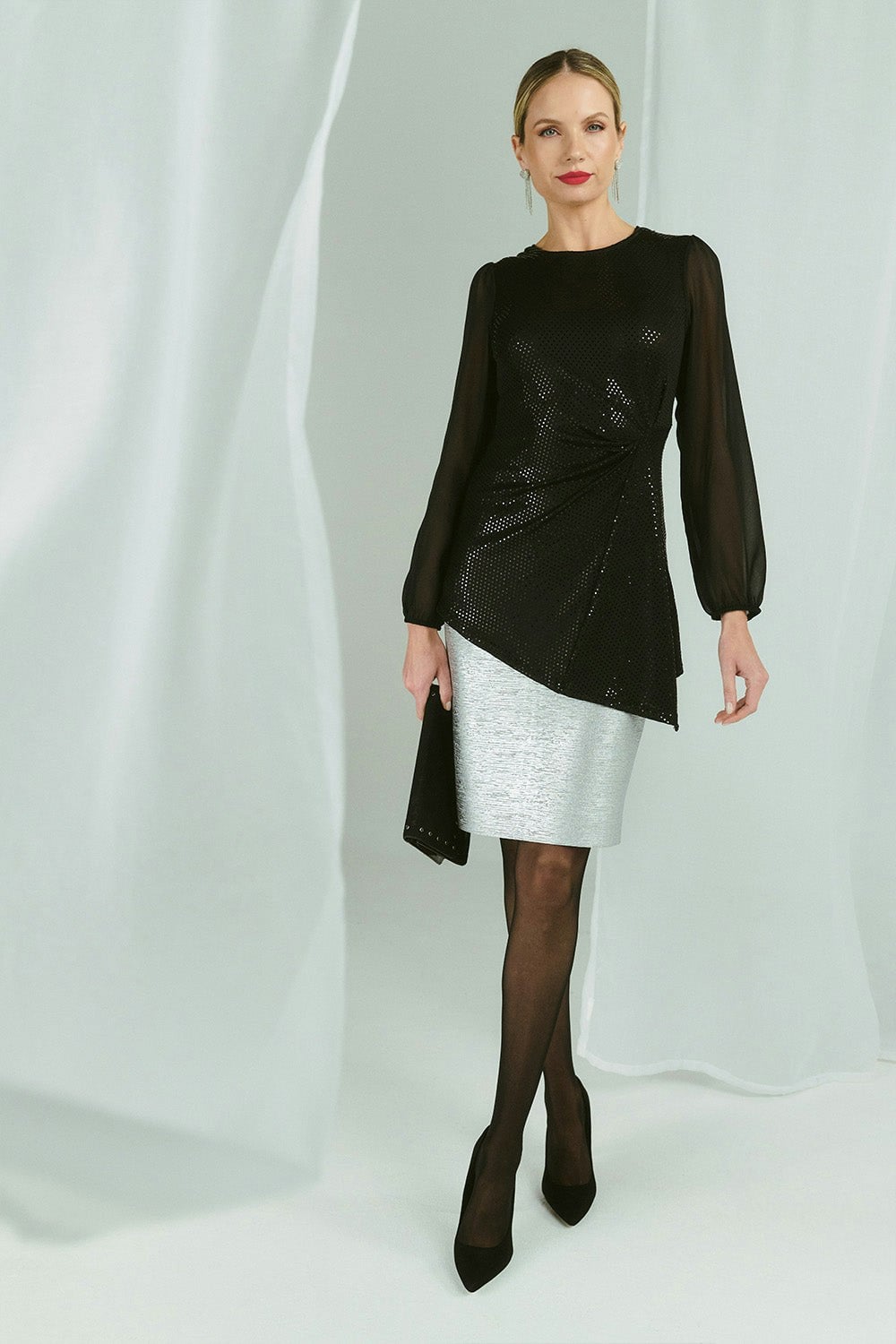 Izabel London Black Semi Sheer Sparkly Long Sleeve Blouse - 10