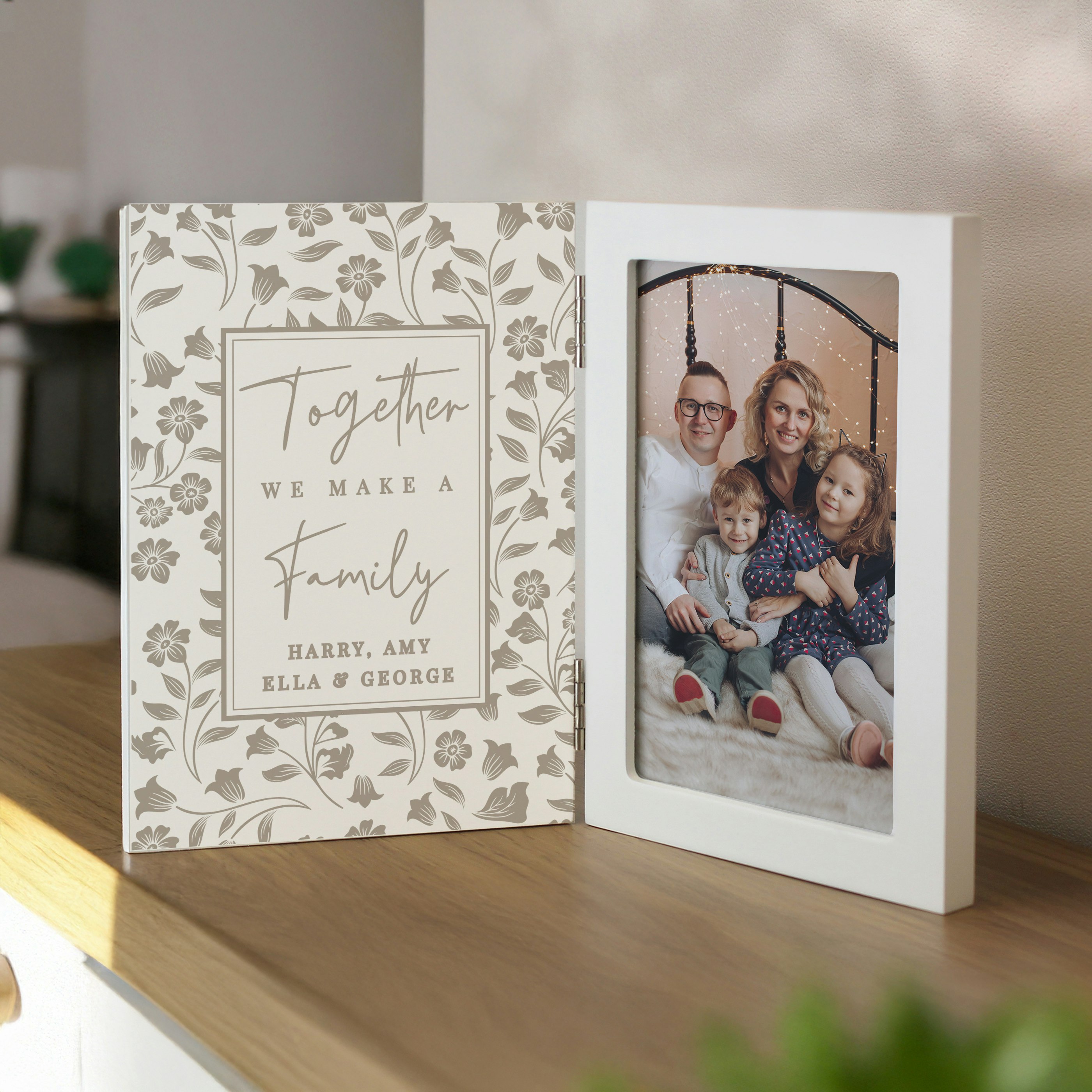 Rackhams White Personalised Family Wooden Hinged 6X4 Photo Frame - Wood - 4X6