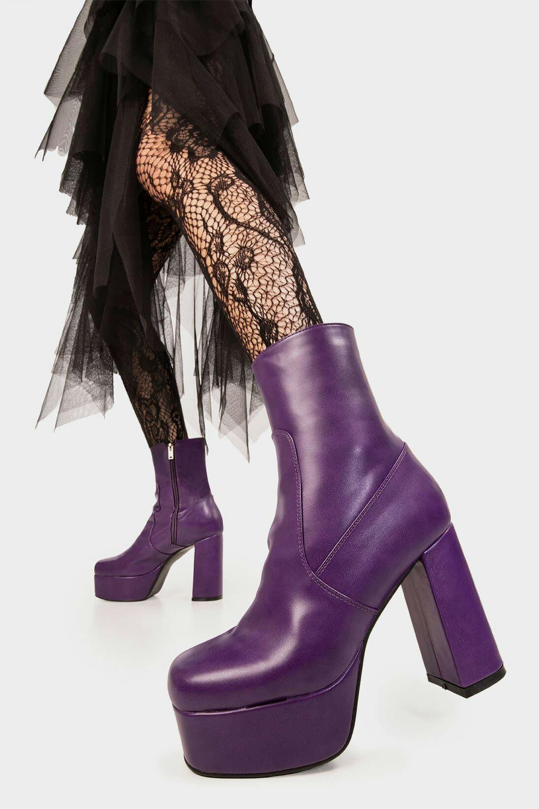 Lamoda Women's Purple Making Moves Platform Ankle Boots Chunky Vegan Leather Uk 4 - Uk4
