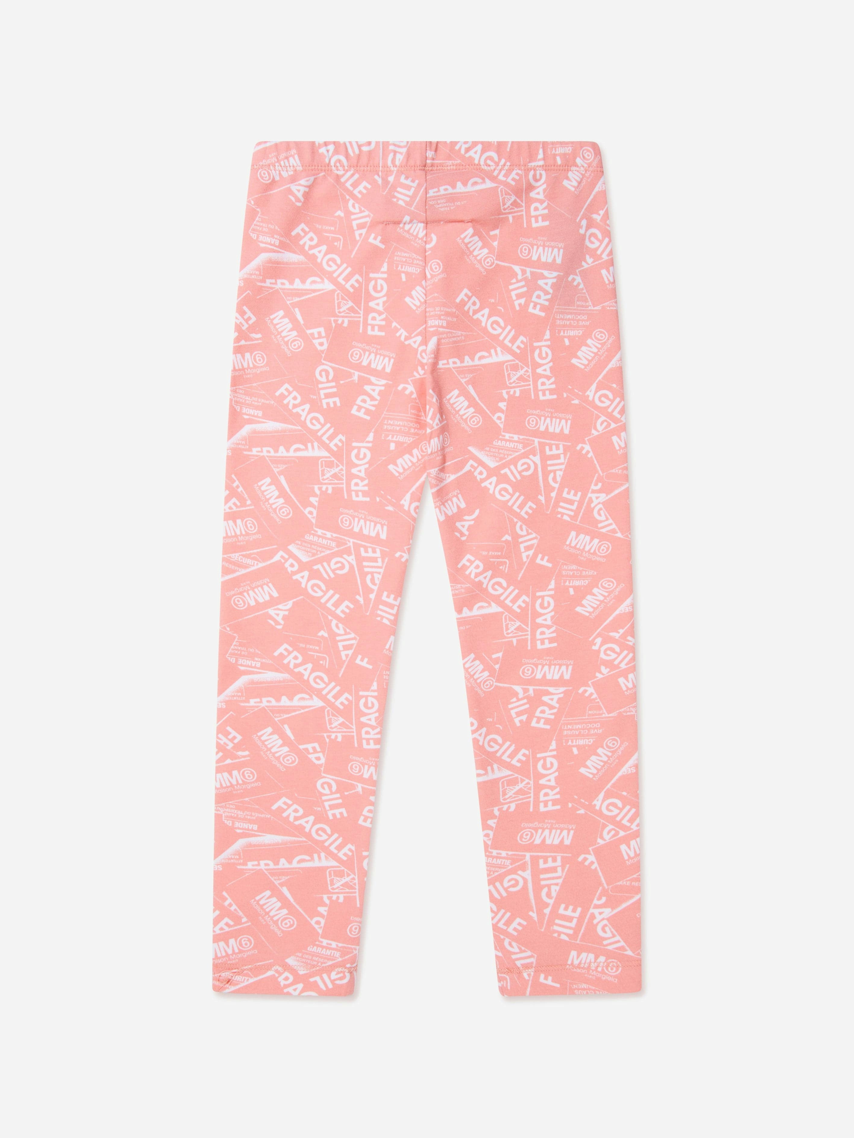 Mm6 Maison Margiela Unisex Kids Pink Kids Fragile Logo Print Leggings - 10 Yrs