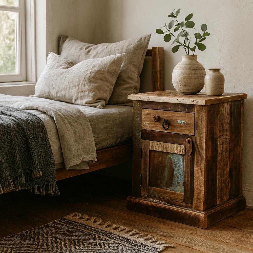 Rackhams Grain Seattle Reclaimed Wood Modern Bedside Table 1 Drawer 1 Door