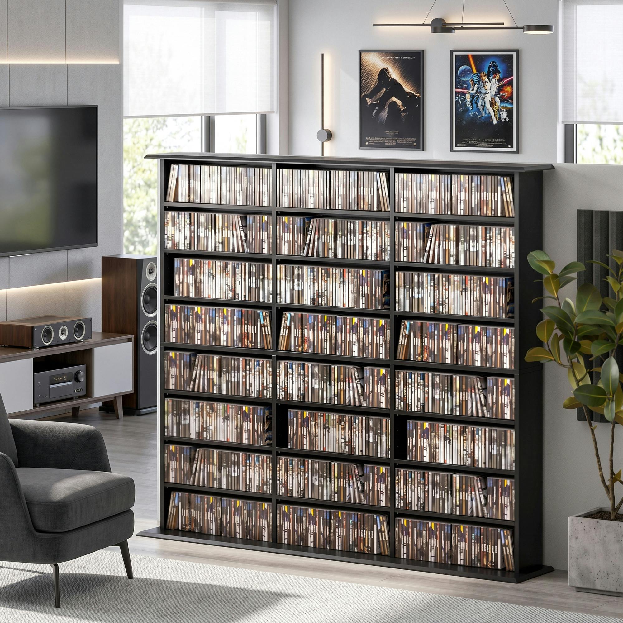 Homcom Black Dvd Storage Unit, Media Storage Shelf With 24 Compartments, - 145 Cm
