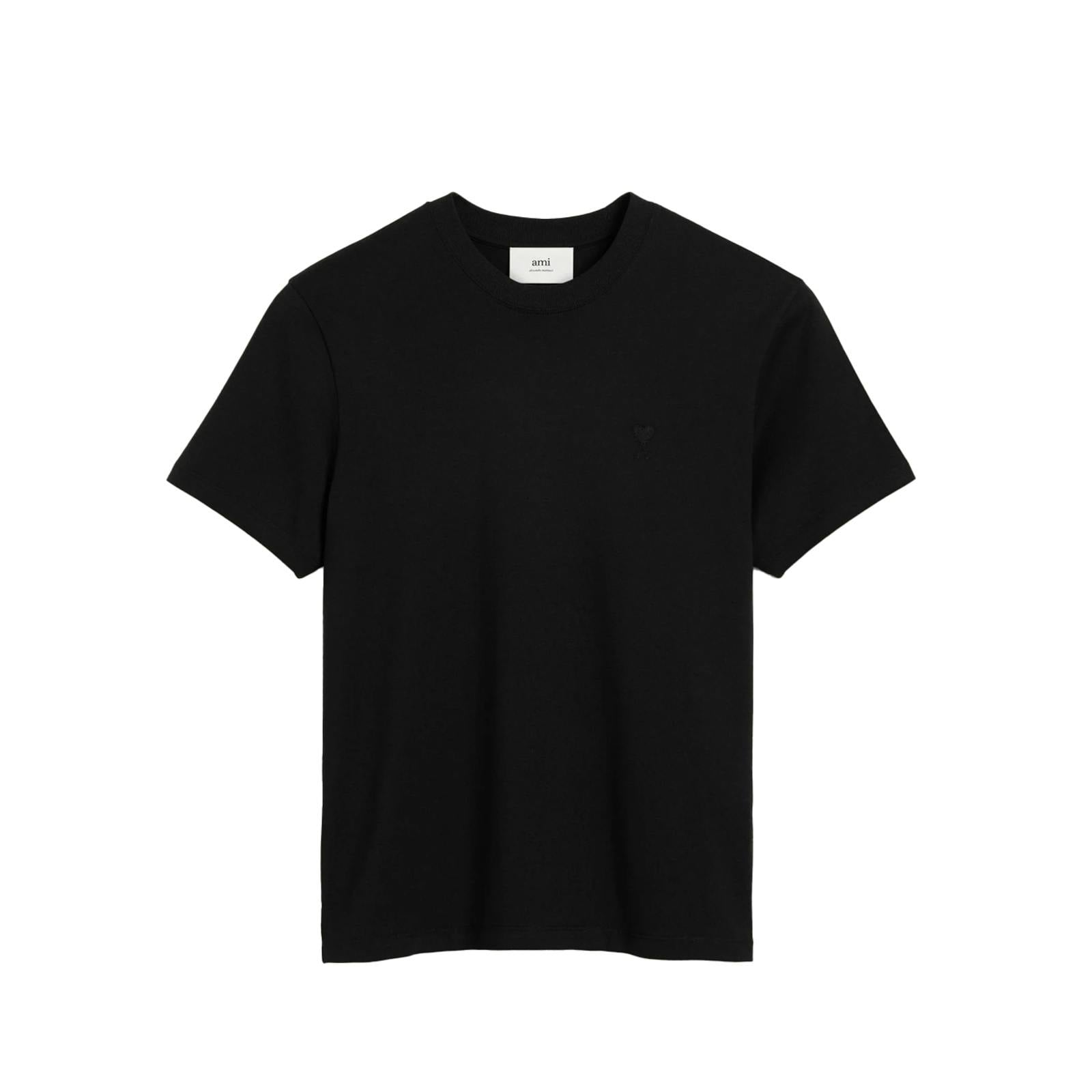 Ami Paris Black Ami De Coeur Motif Embroidered Logo T-Shirt In - S